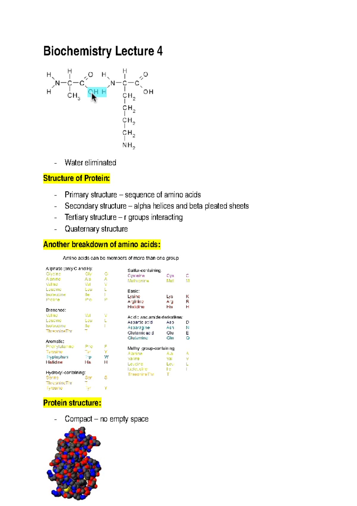 Biochemistry Lecture 4 - Studocu