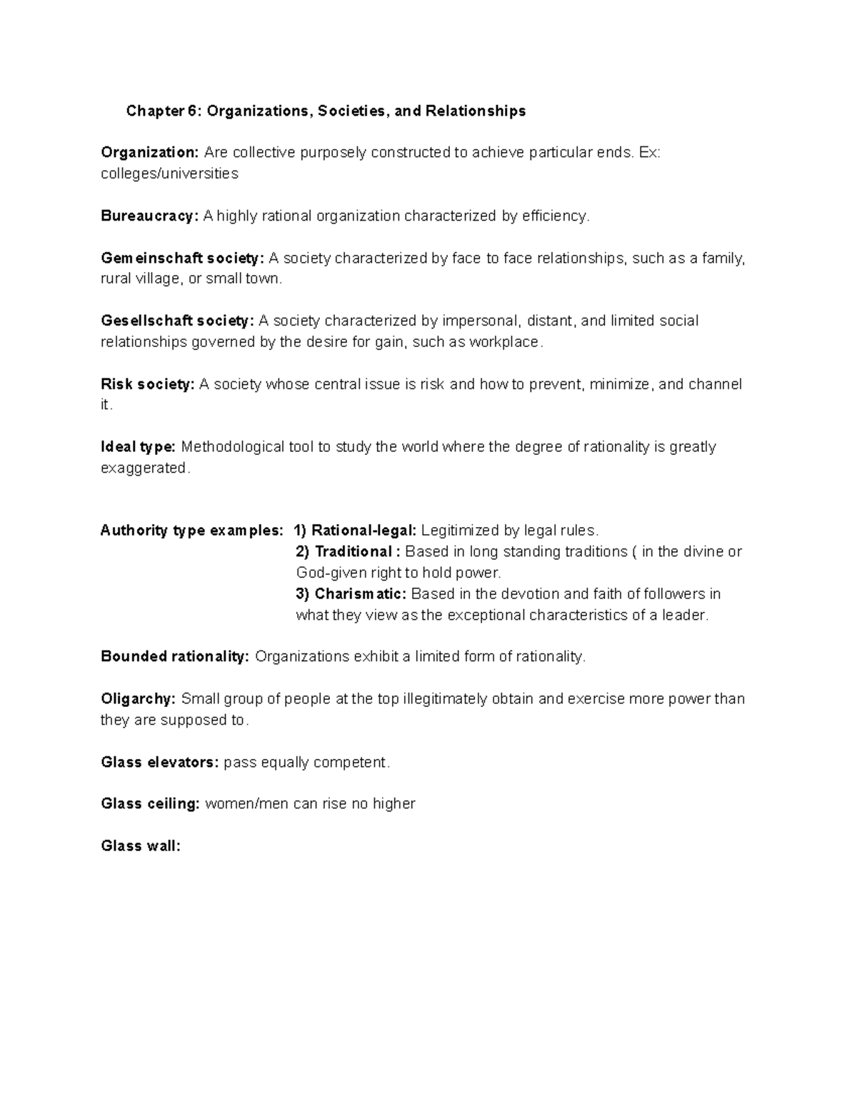 Sociology Exam 2 Review - Chapter 6: Organizations, Societies, and ...