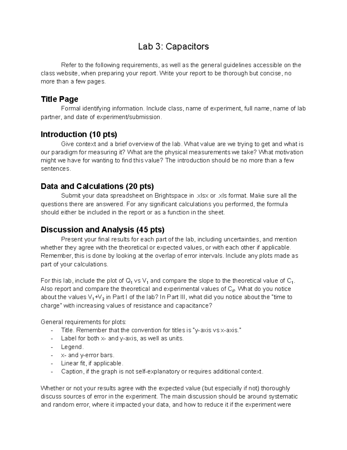 Phy 134 Capacitors Lab Report Rubric Lab 3 Capacitors Refer to the