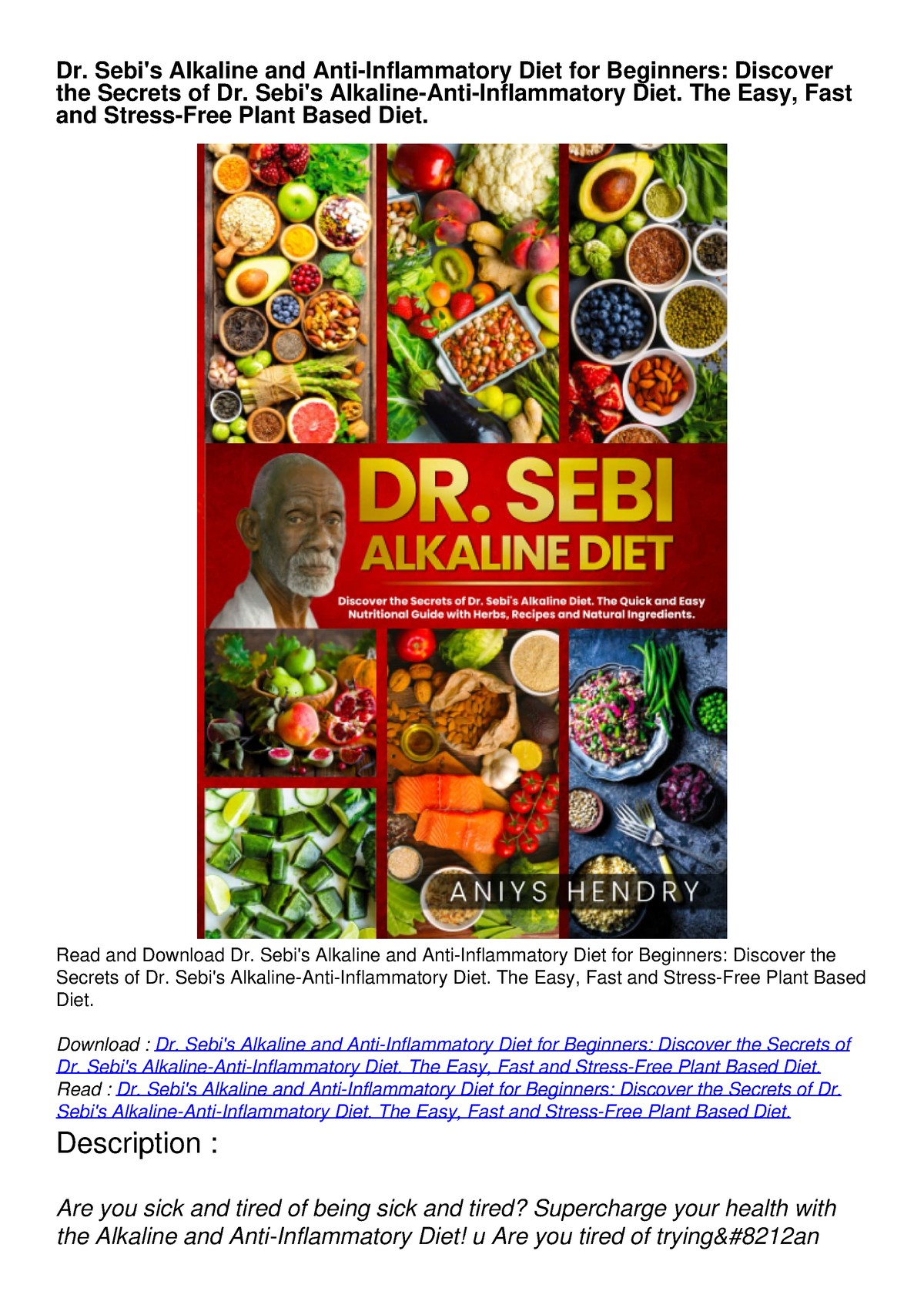 Pdf Read Dr Sebi S Alkaline And Anti Inflammatory Diet For Beginners Discover The Secrets Of