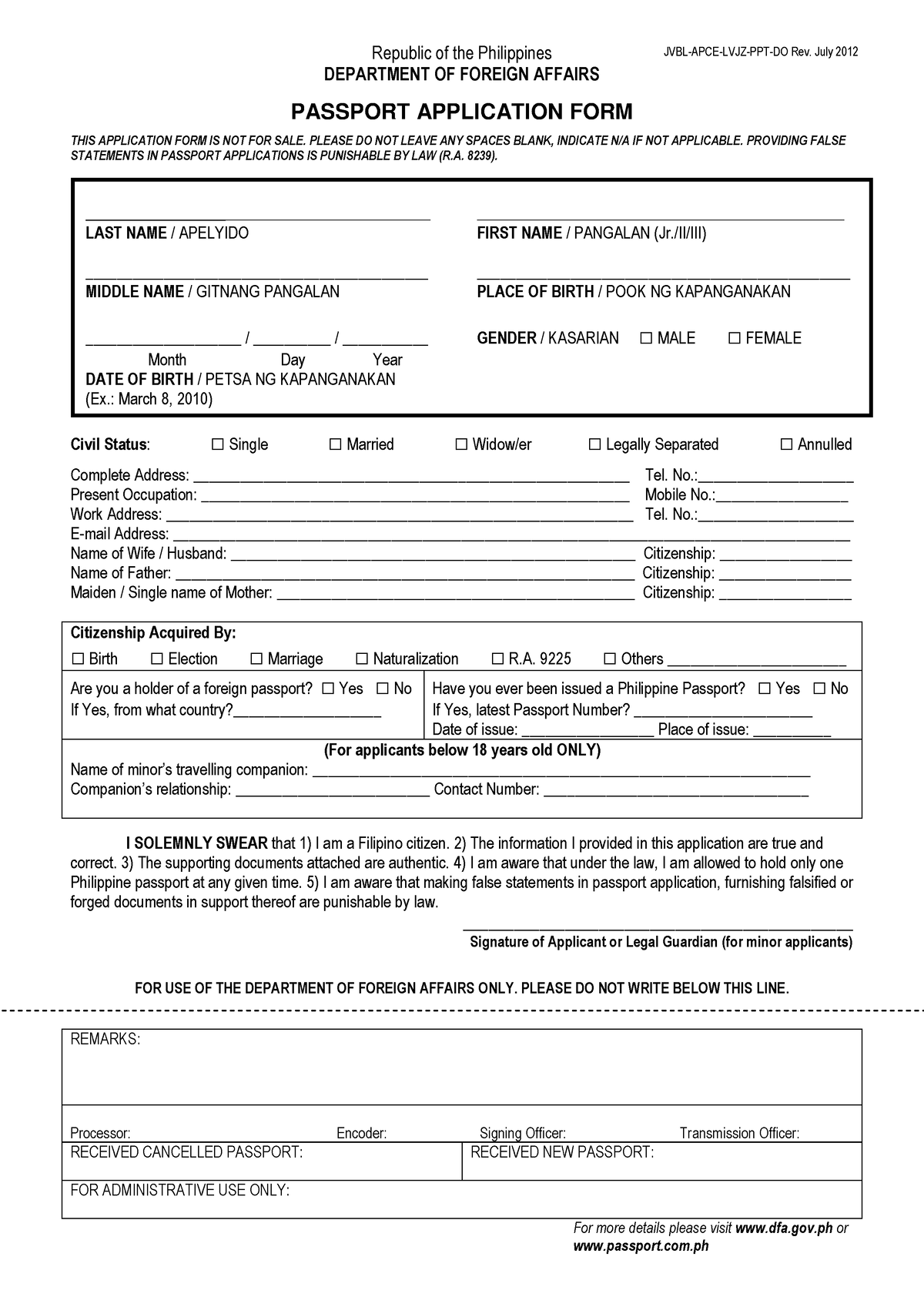 E passport application form rev july 2012 1 1 - Republic of the ...