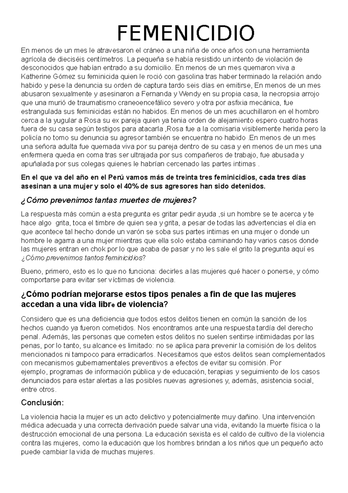 Femenicidio Femenicidio En Menos De Un Mes Le Atravesaron El Cráneo A Una Niña De Once Años