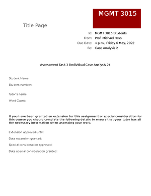 Tutorial 1 - notes from the tutorial - MGMT - MQ - Studocu