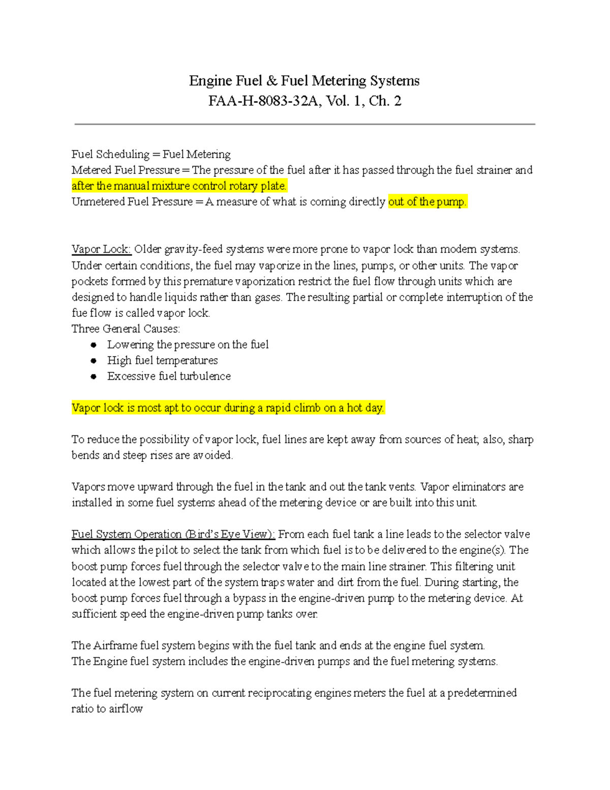 Carburetors Engine Fuel MeteringNotes Engine Fuel & Fuel Metering