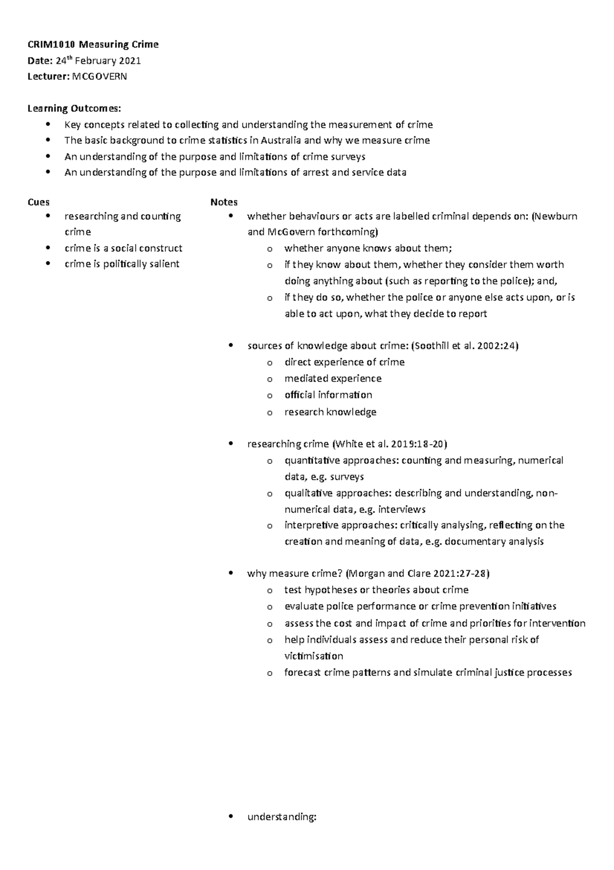 2. Measuring Crime - class notes - CRIM1010 Measuring Crime Date: 24 th ...
