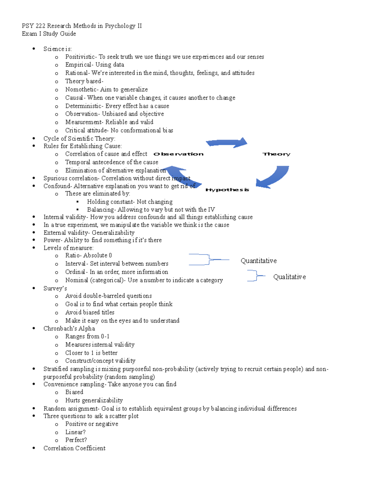 PSY 222 Exam I Study Guide - Theory Hypothesis Observation PSY 222 ...