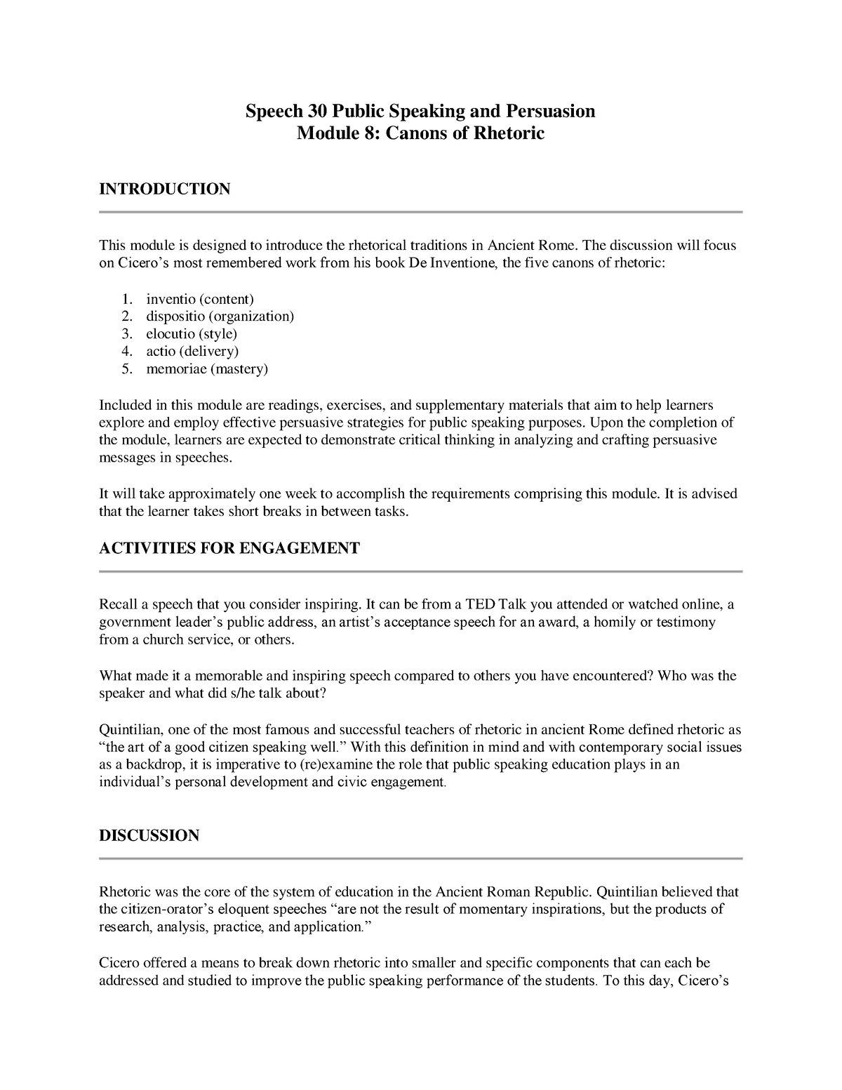 Speech 30 Module 8 - mod 8 - Speech 30 Public Speaking and Persuasion ...