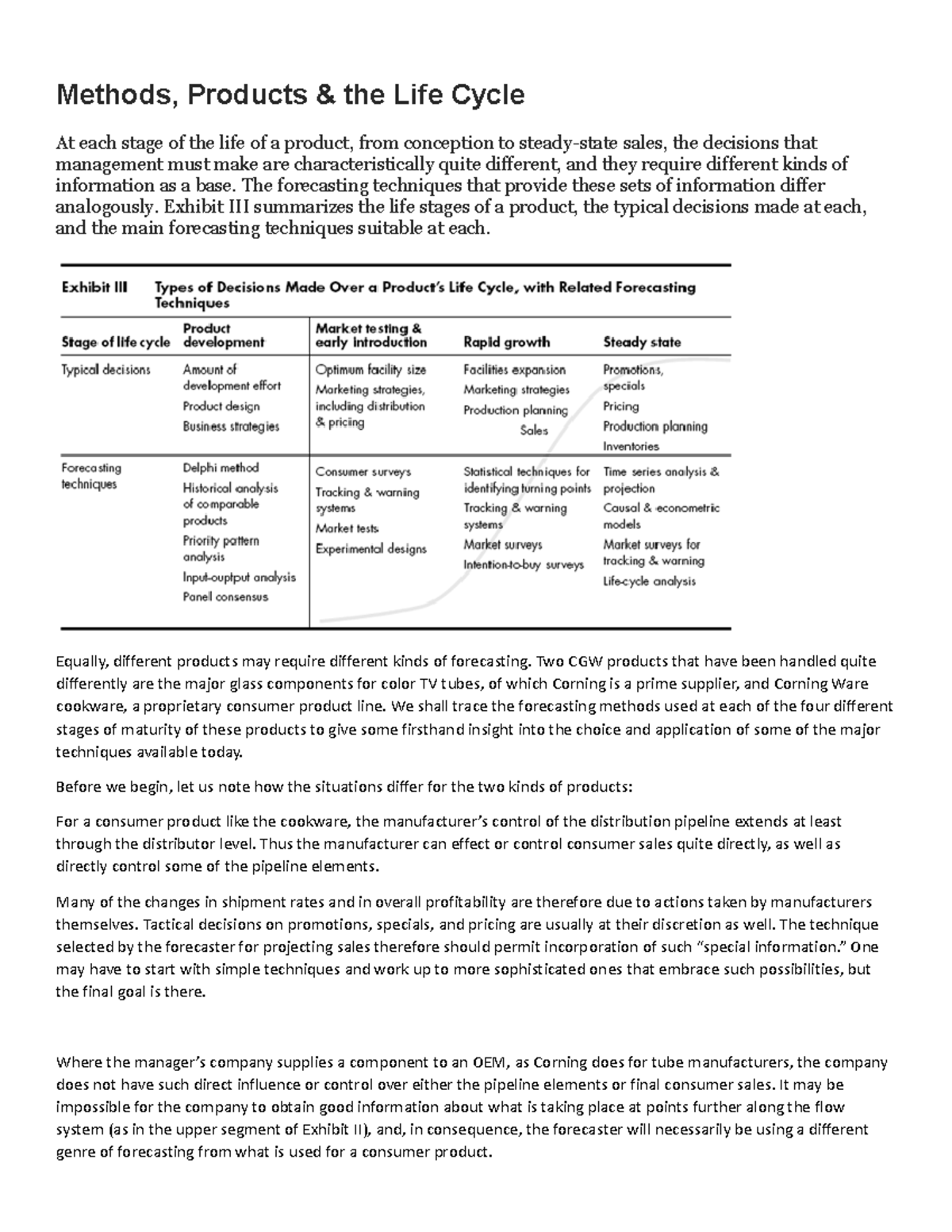 Forecasting Methods - Methods, Products & the Life Cycle At each stage ...