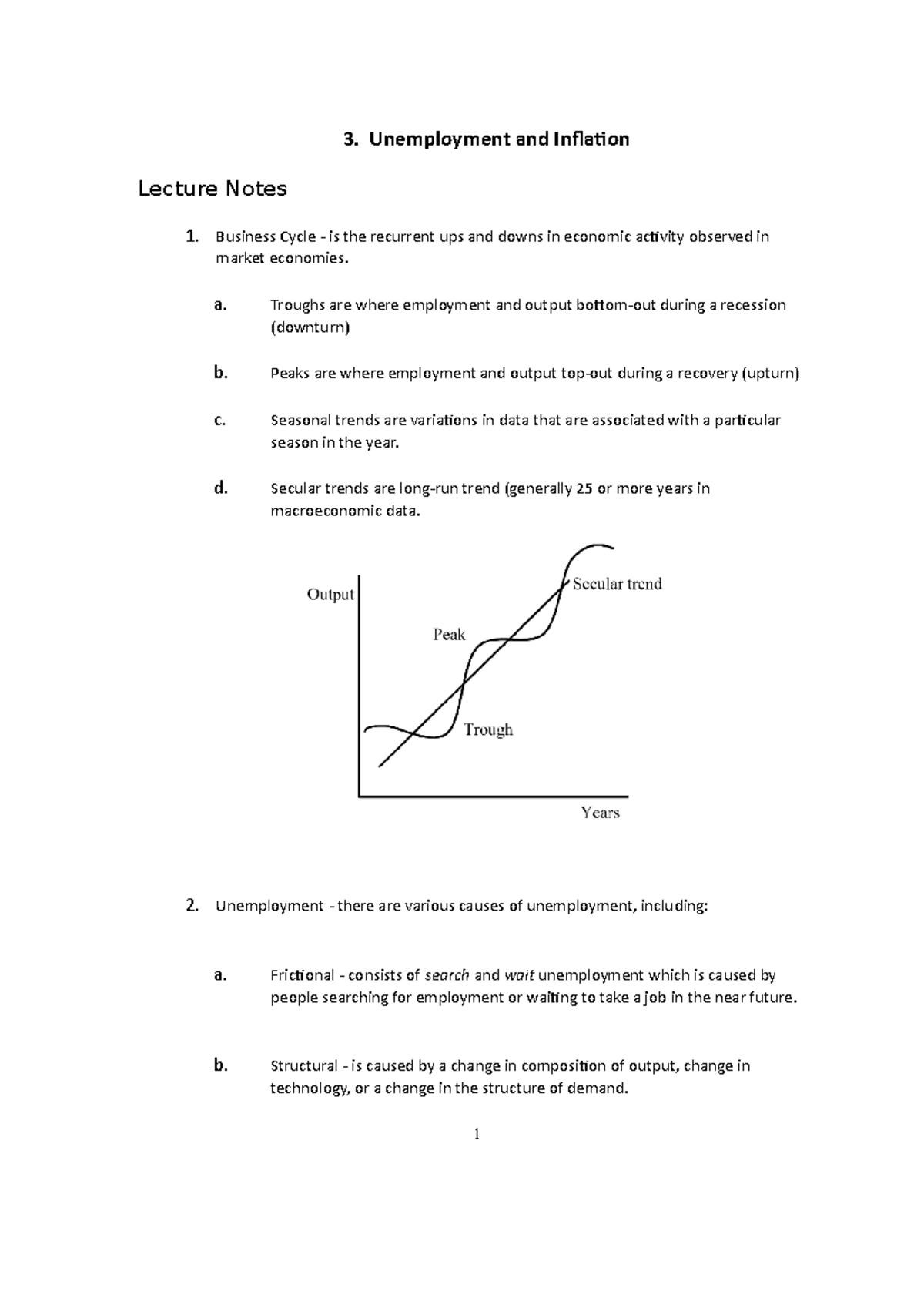 Note 2 - Class notes - 3. Unemployment and Inflation Lecture Notes 1 ...