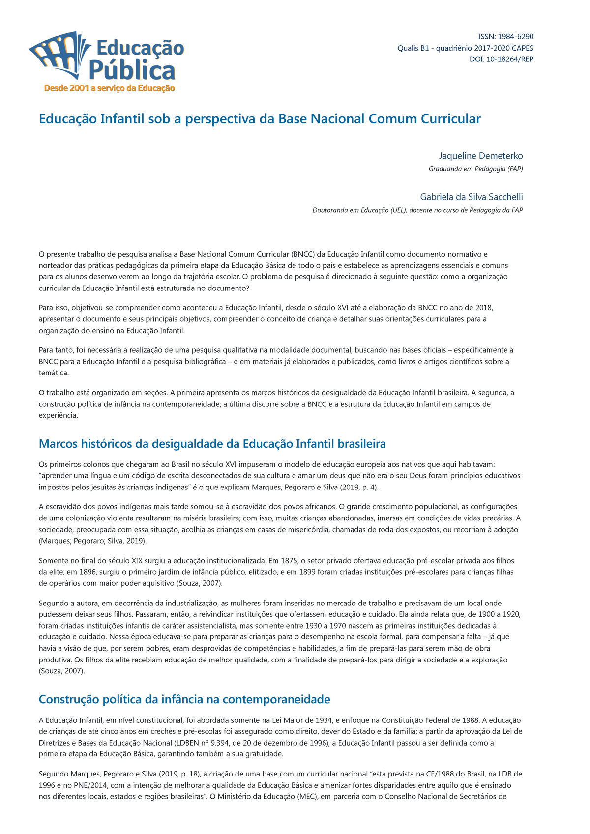 Revista Educação Pública - Educação Infantil sob a perspectiva da Base ...