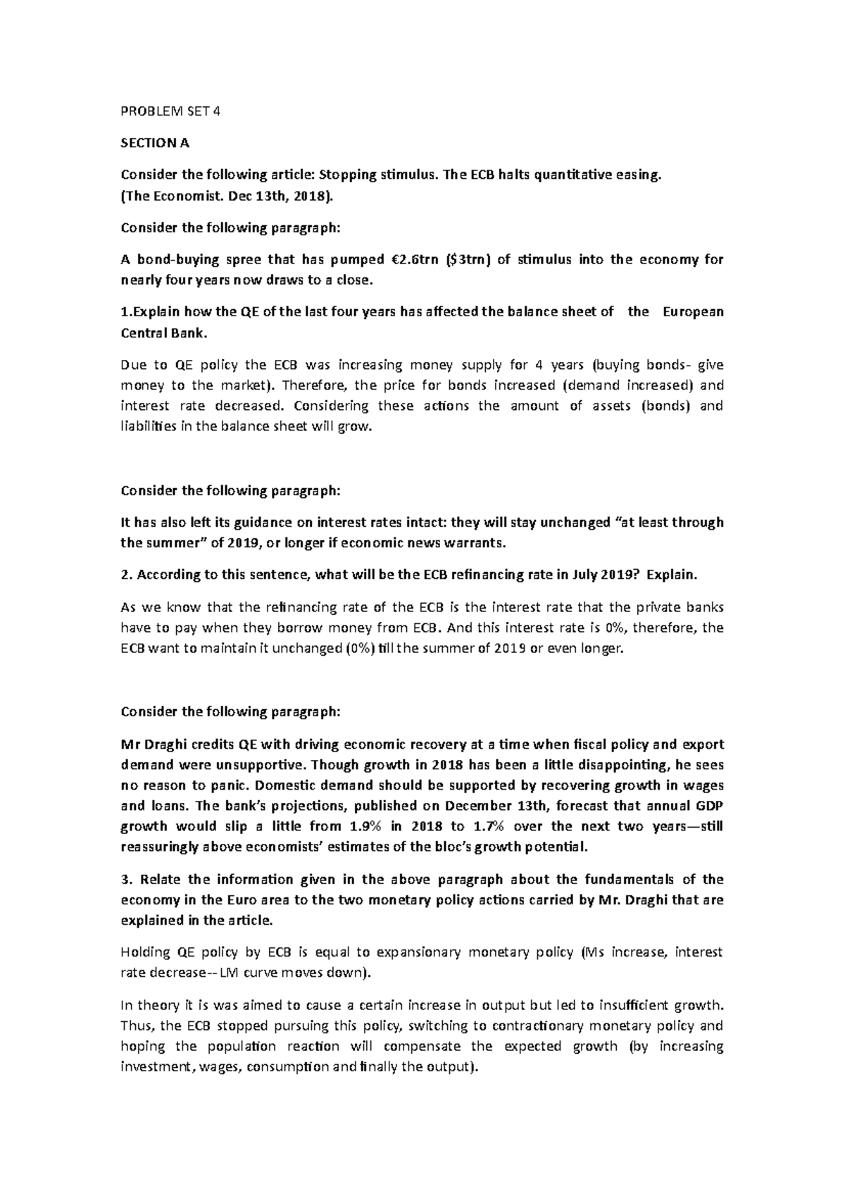 Ps4 2019 - Problem Set 4 - Introduction To Macroeconomics - Analysis ...