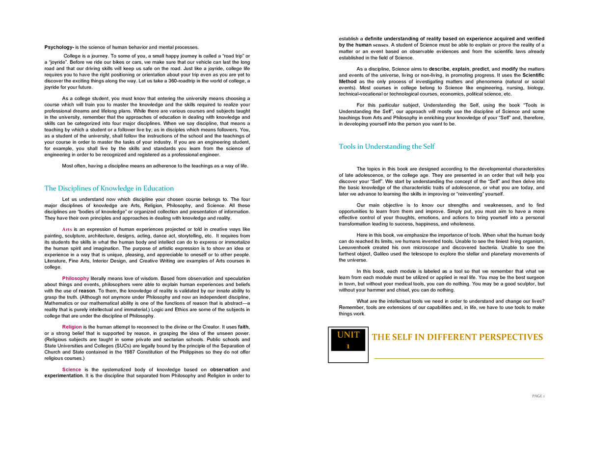 UTS-MOD - Understanding The Self Module Provides The Basic Concepts Of ...