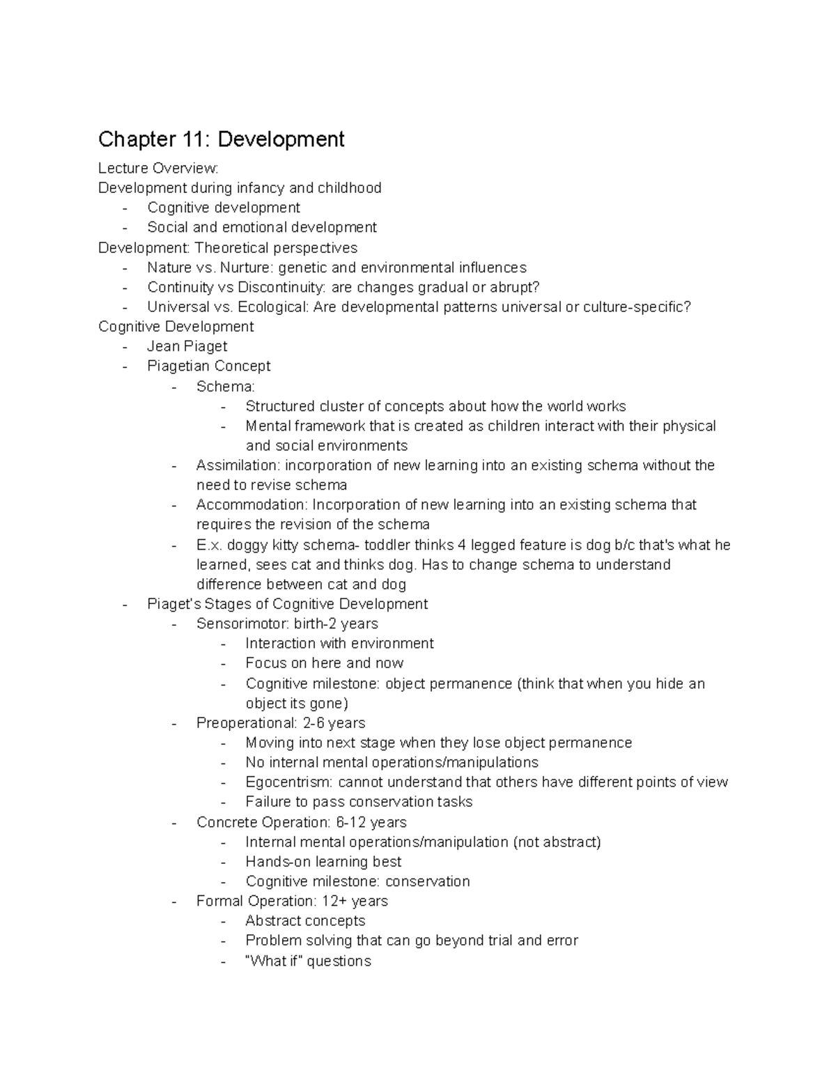 Psych Chapter 11.1 Notes - Chapter 11: Development Lecture Overview ...