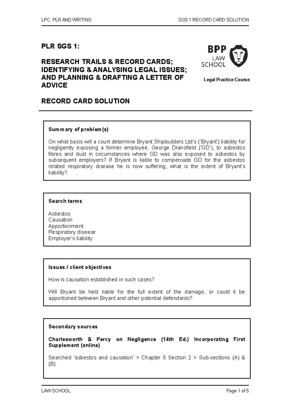 PLR SGS 1 Record Card Solution 2021 - LPC: PLR AND WRITING SGS 1 RECORD ...
