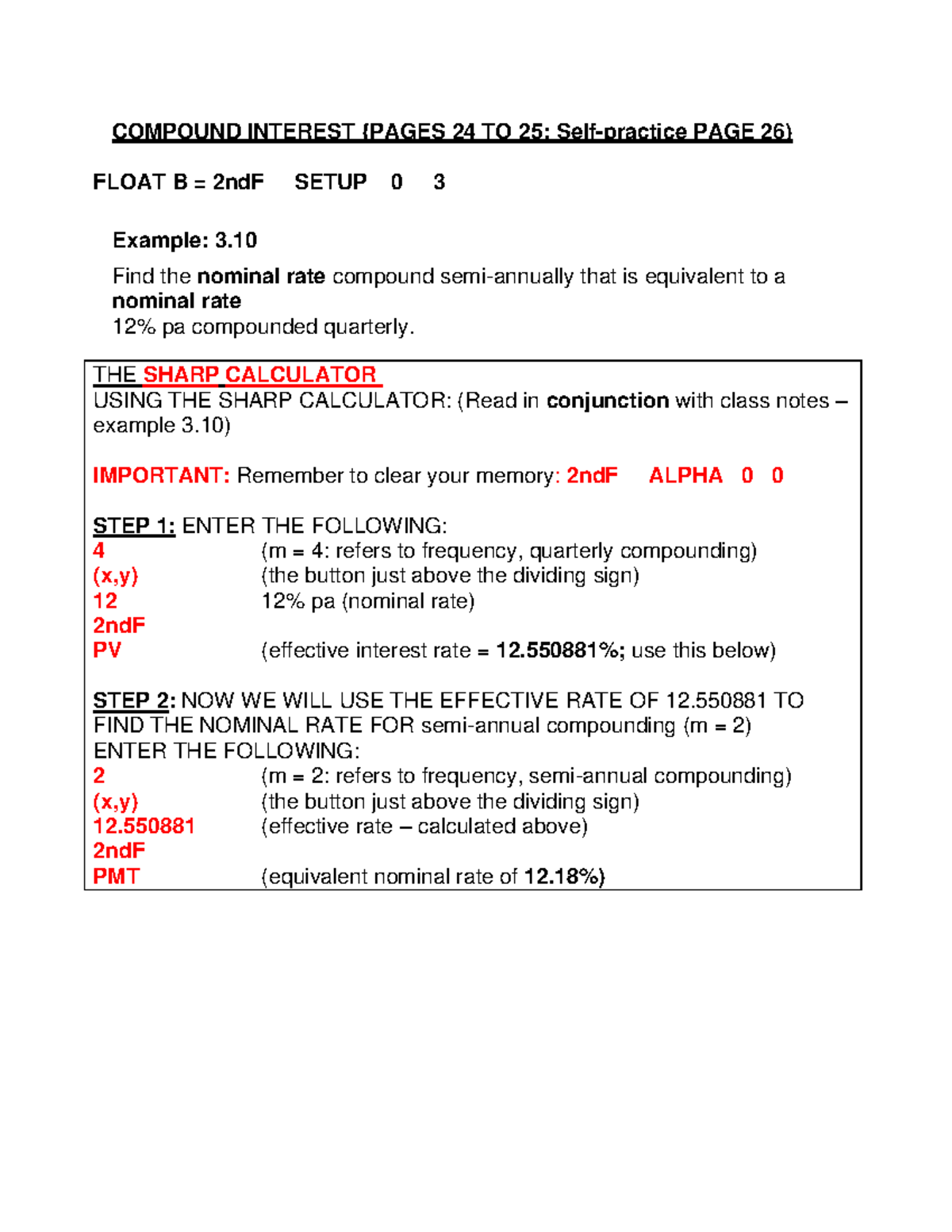 Compound Interest (pages 24 to 26) Calculator method - COMPOUND ...