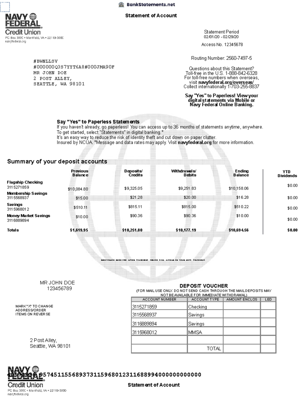 Navy Federal Bank Statement Bank Statements Statement Of Account 