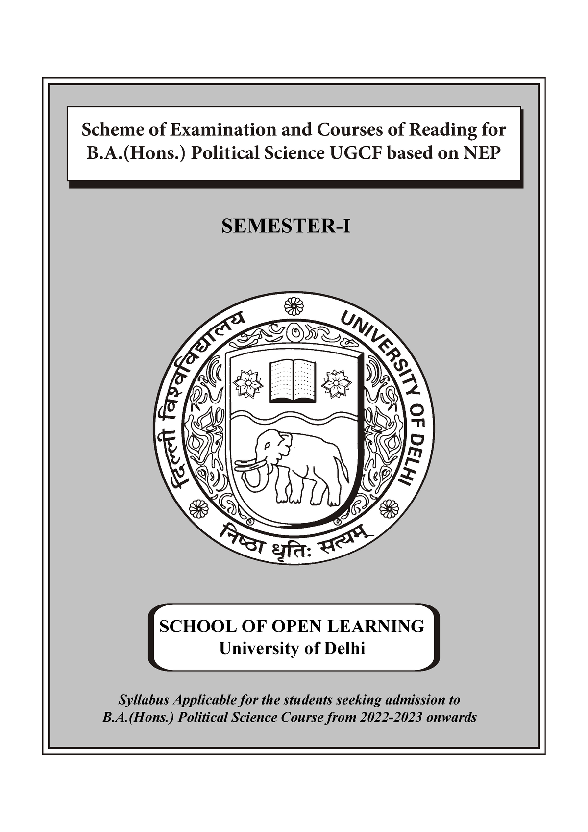 B.A. Hons. Political Science - SEMESTER-I Syllabus Applicable For The ...