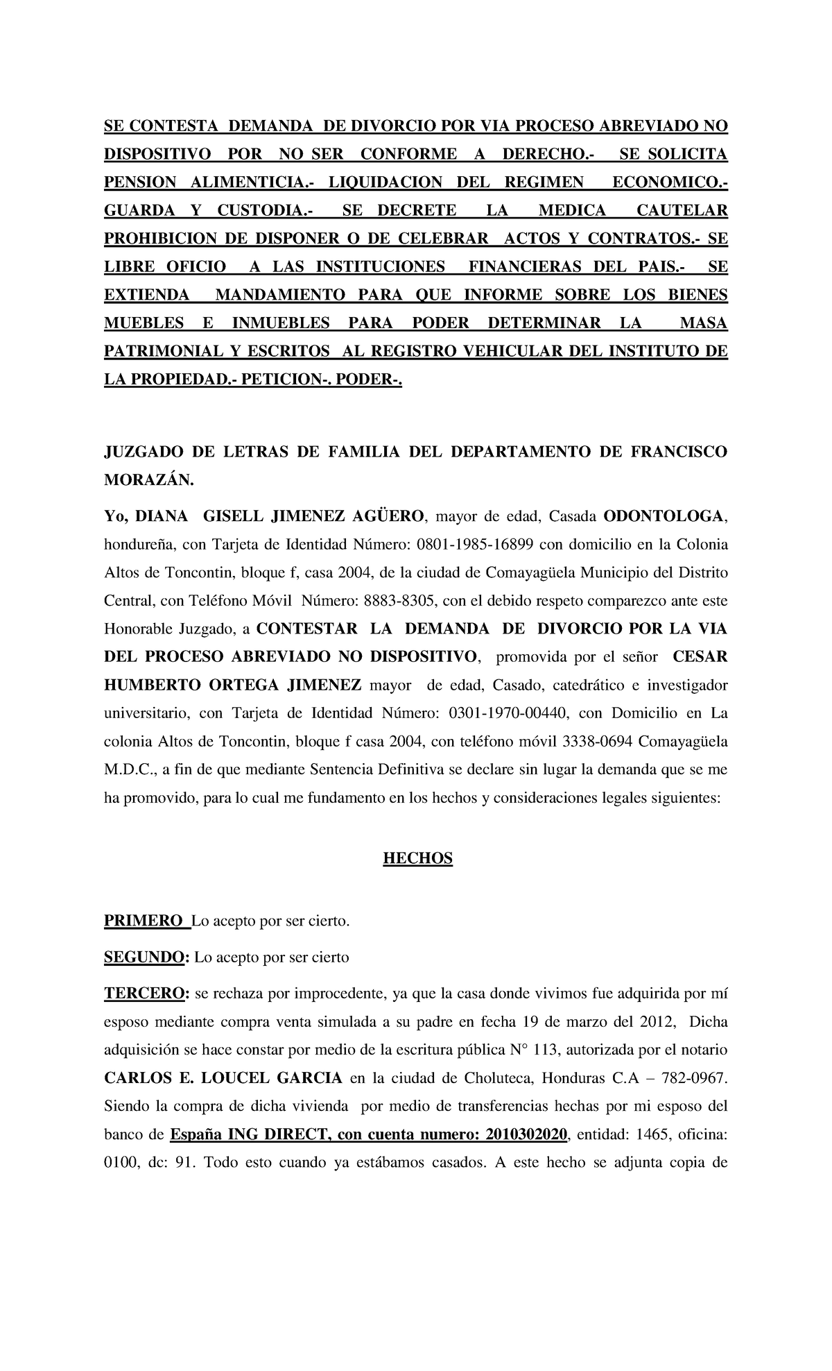 Contestacion Demanda DE Divorcio Odontologa 2 - SE CONTESTA DEMANDA DE ...