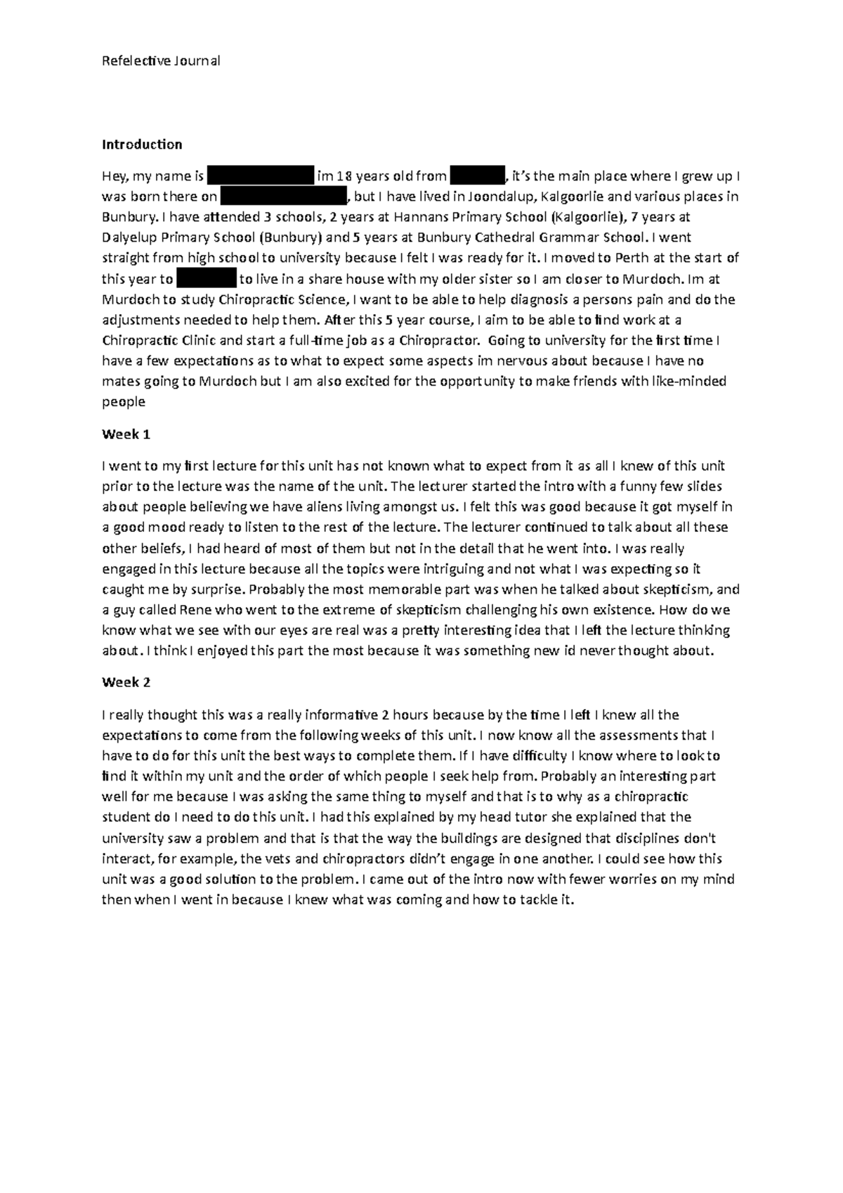 BSC150 Reflective Journal - Refelective Journal Introduction Hey, my ...