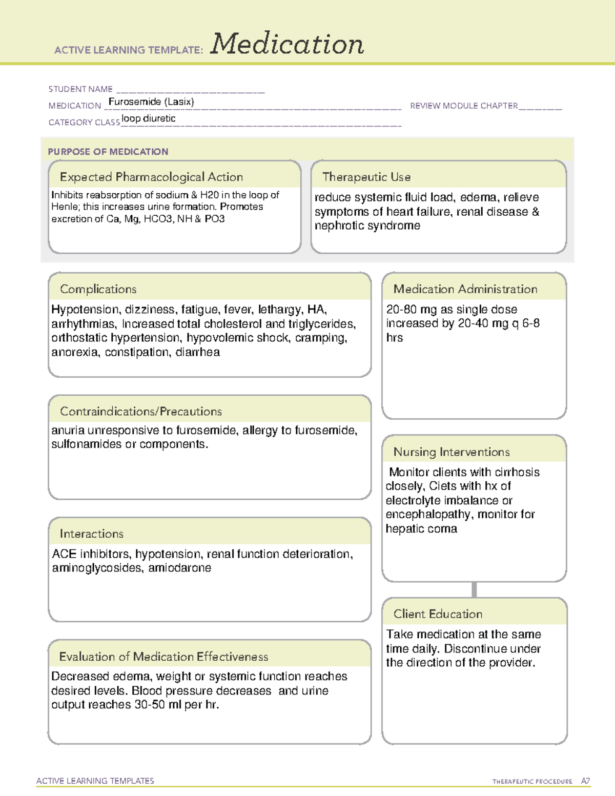 Furosemide - ATi MEd Template - ACTIVE LEARNING TEMPLATES TherapeuTic ...