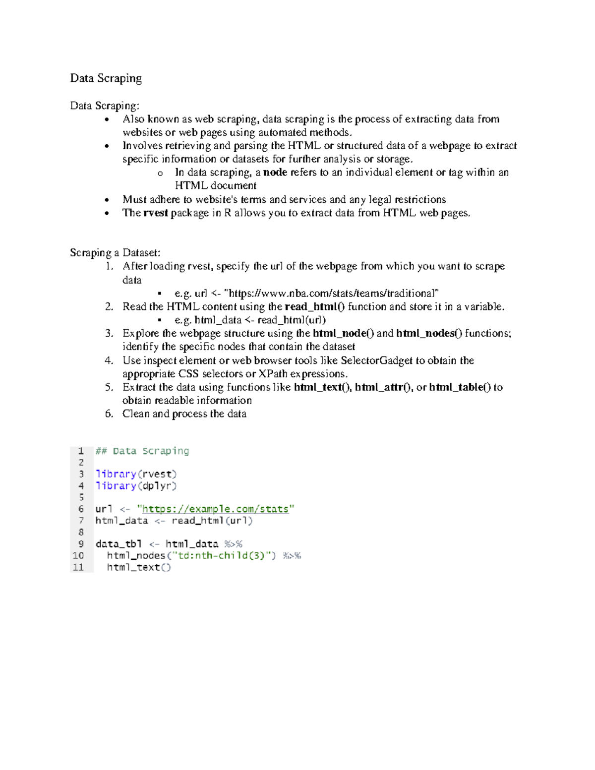 Data Scraping with R Lecture notes on learning how to data scrape