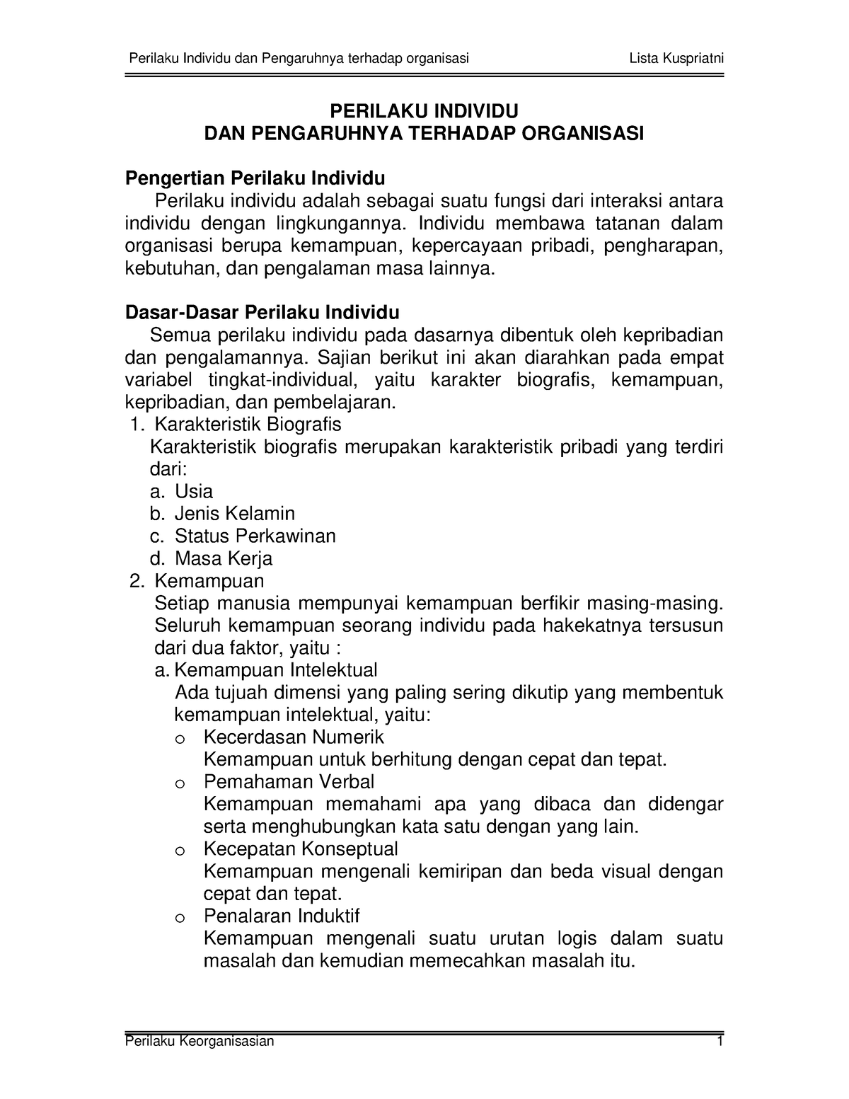 Perilaku Individu Dan Pengaruhnya Terhadap Organisasi - PERILAKU ...