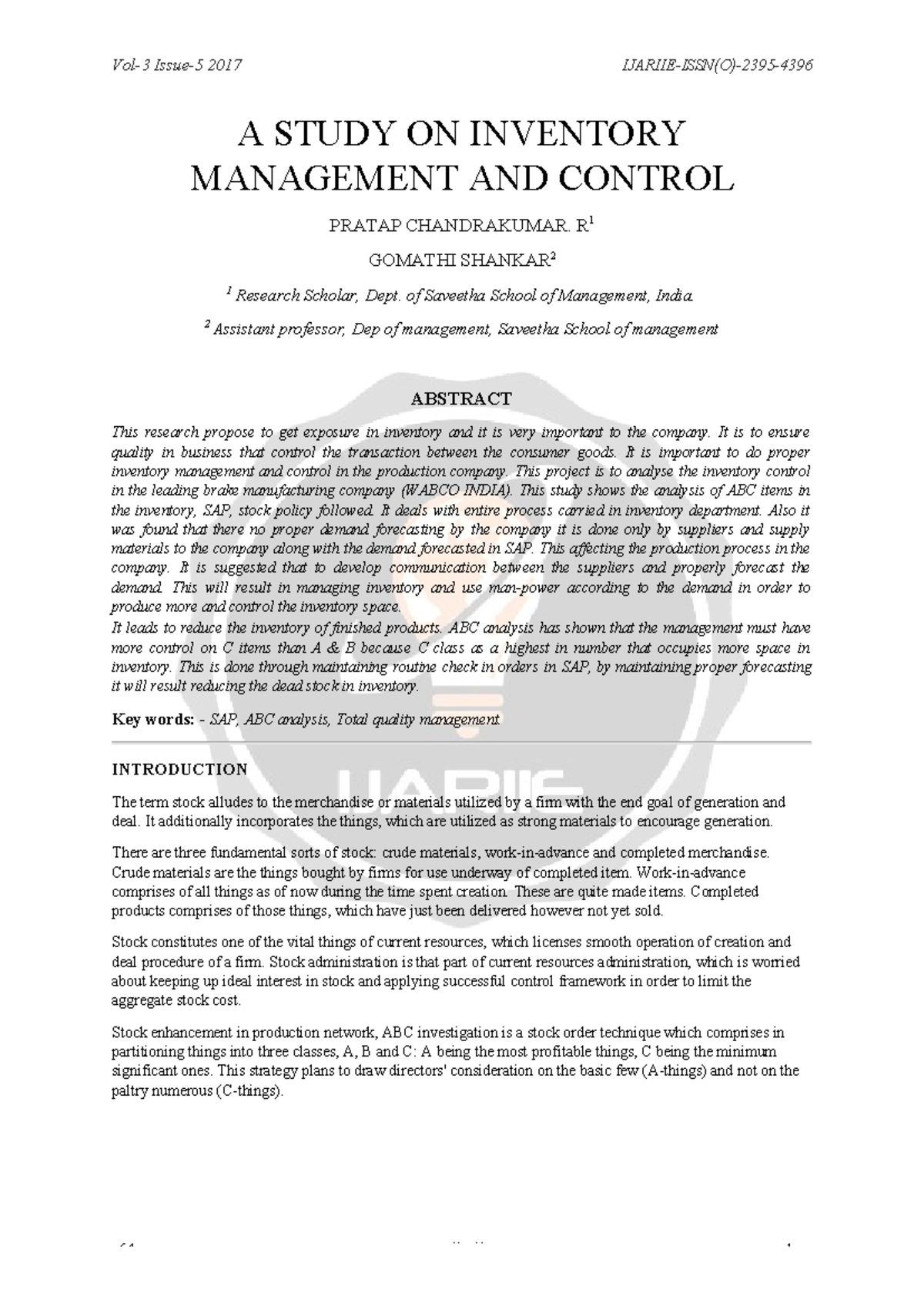 465951314 A study on Inventory Management and control ijariie 6498 - A ...