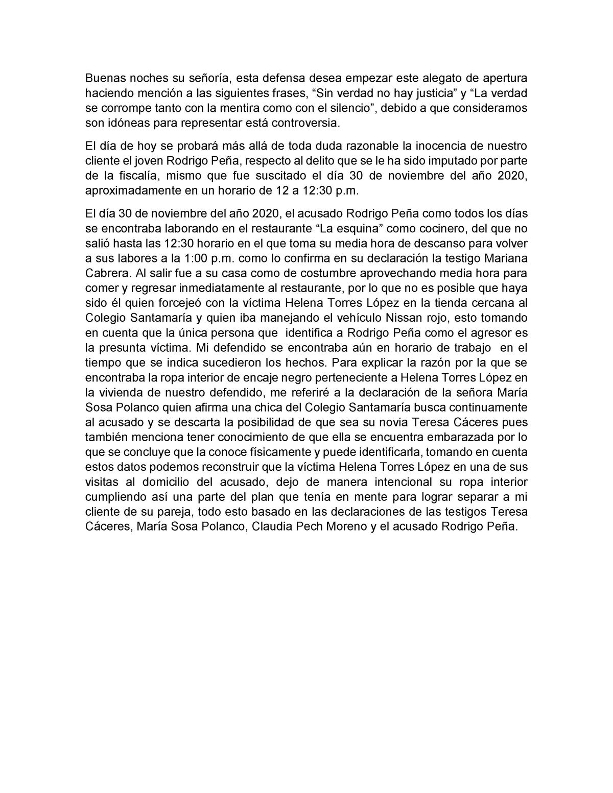 Ejemplo de Alegato de apertura en materia Penal - Derecho penal - UADY -  Studocu