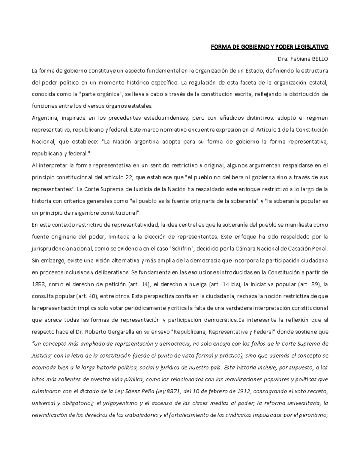 U10 forma de gobierno y poder legislativo dra bello - FORMA DE GOBIERNO ...