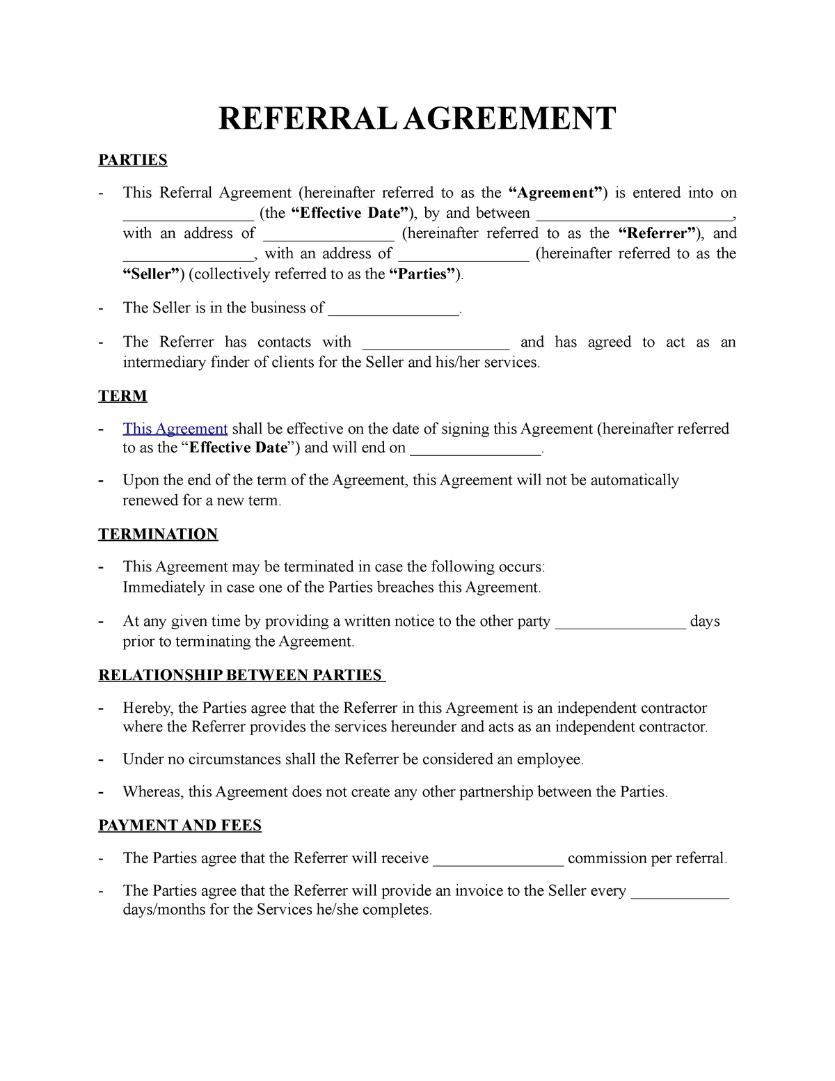 Referral Agreement Template Signaturely REFERRAL AGREEMENT PARTIES   Thumb 1200 1553 