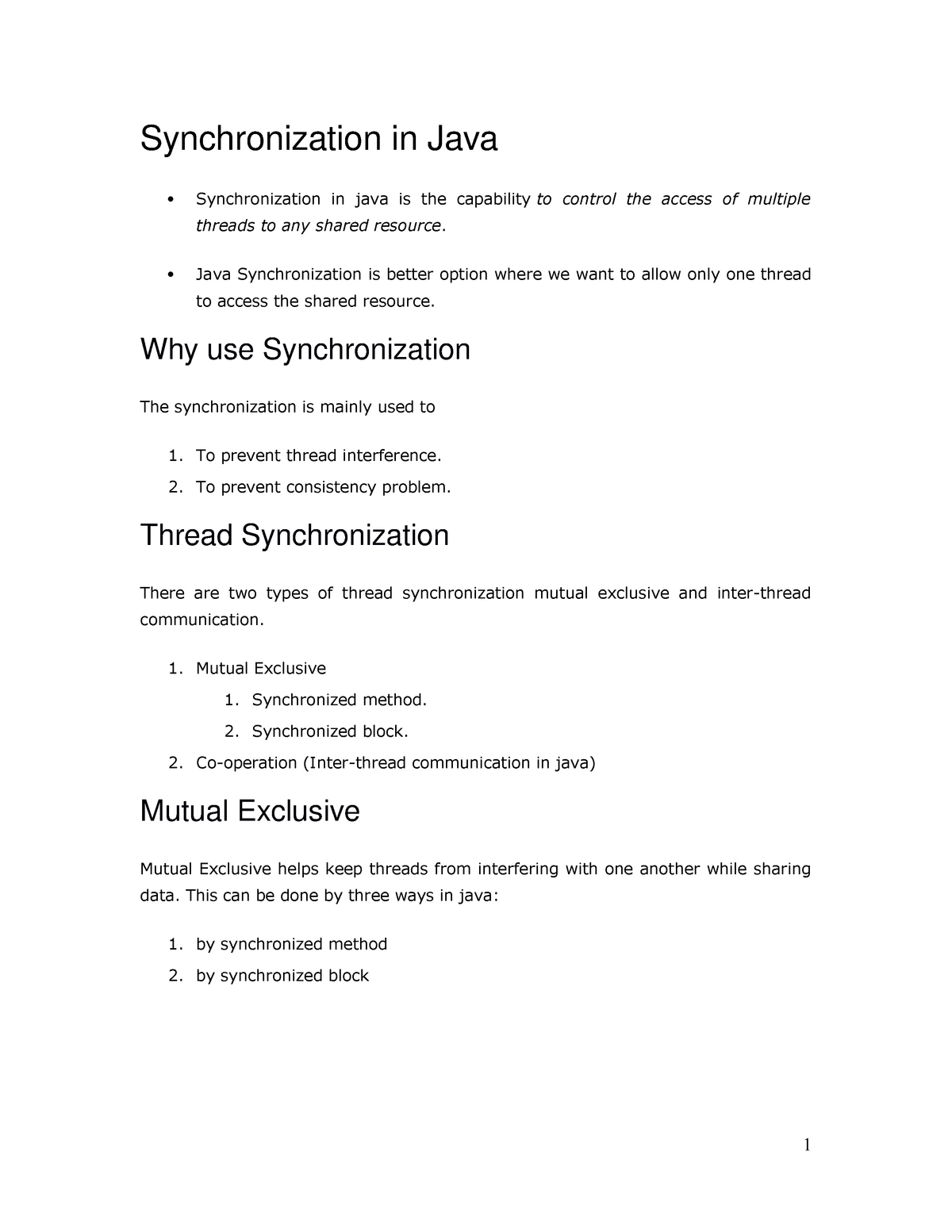 Synchronization In Java Java Synchronization Is Better Option Where 