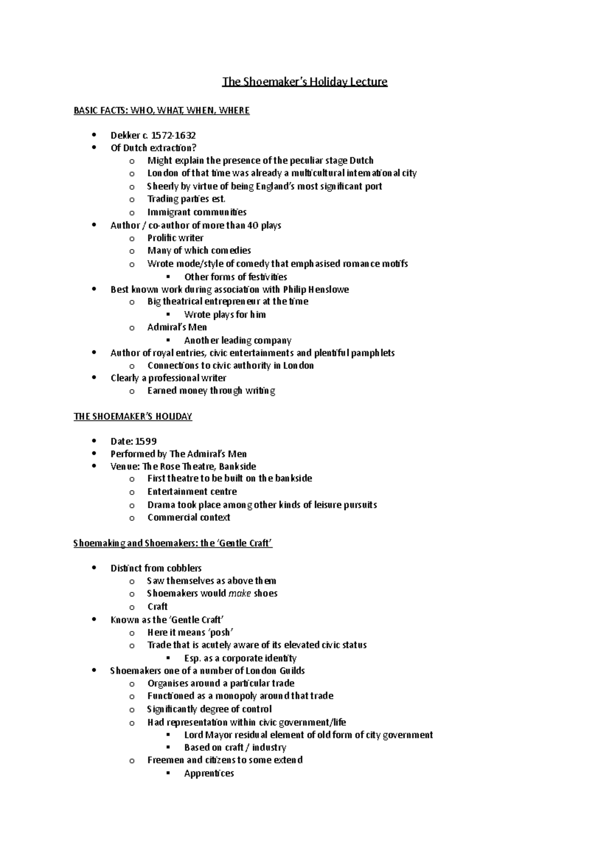 The Shoemaker Holiday Lecture The Shoemaker’s Holiday Lecture BASIC