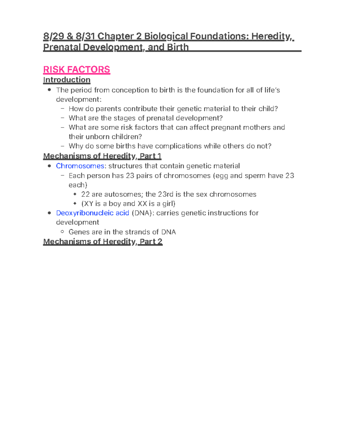 Chapter 2 Biological Foundations: Heredity, Prenatal Development ...