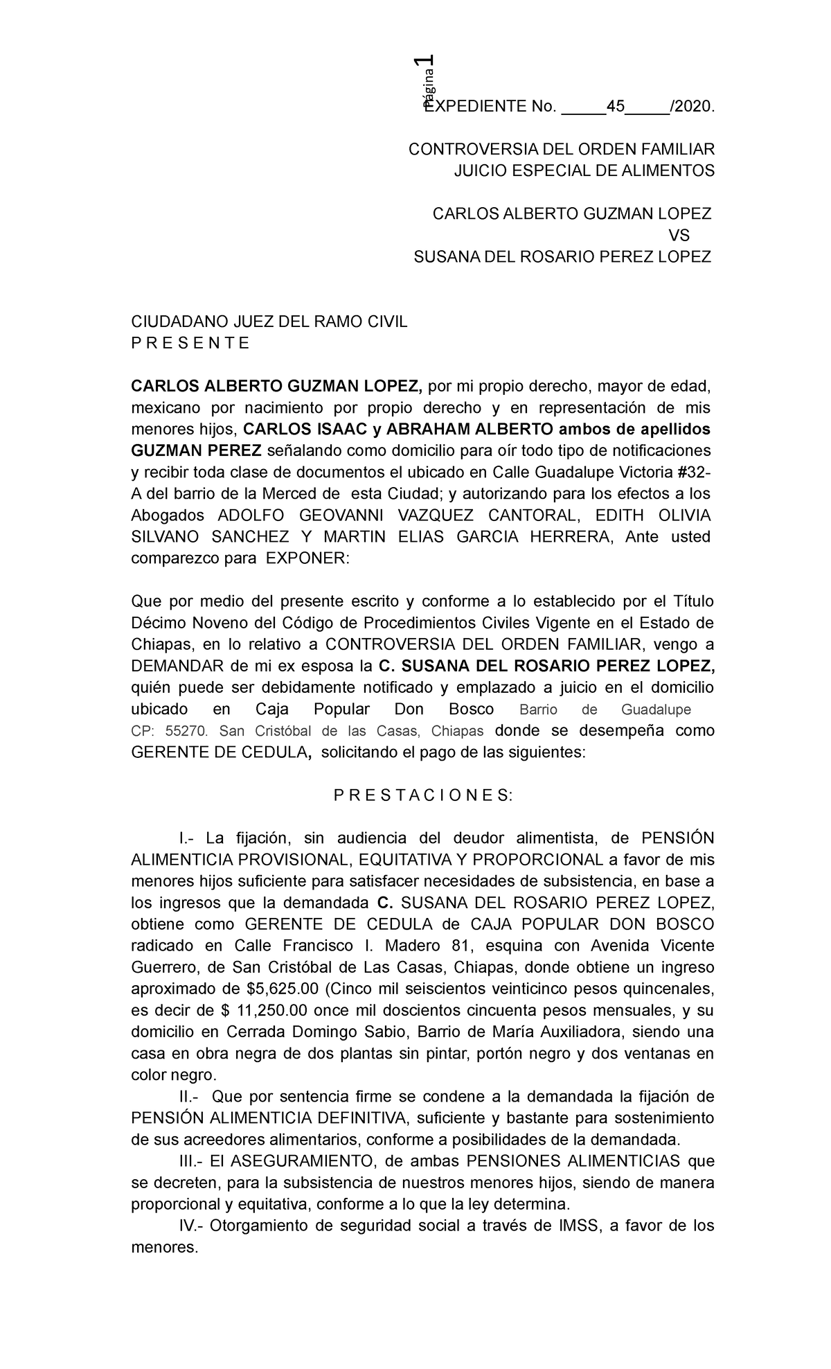 Demanda Alimentos 1 Expediente No Controversia Del Orden Familiar Juicio Especial De 8493