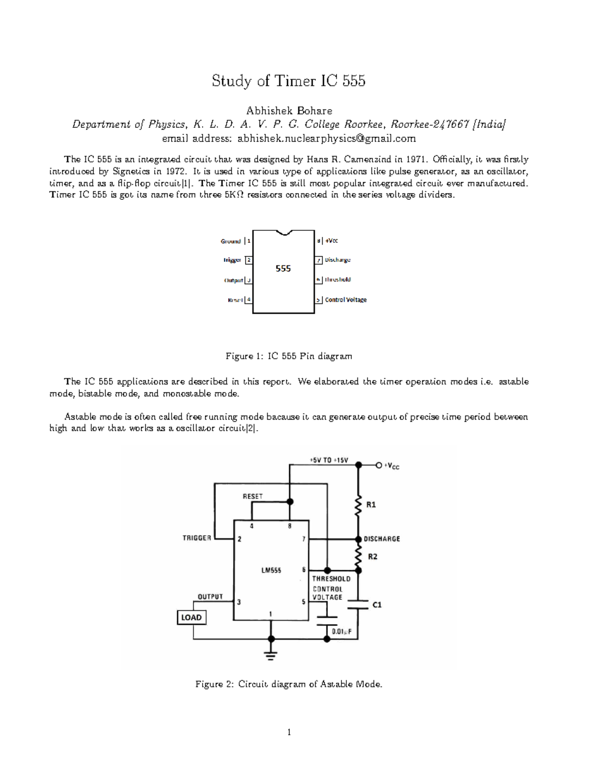 Studyof Timer IC 555 Study of Timer IC 555 Abhishek Bohare Department