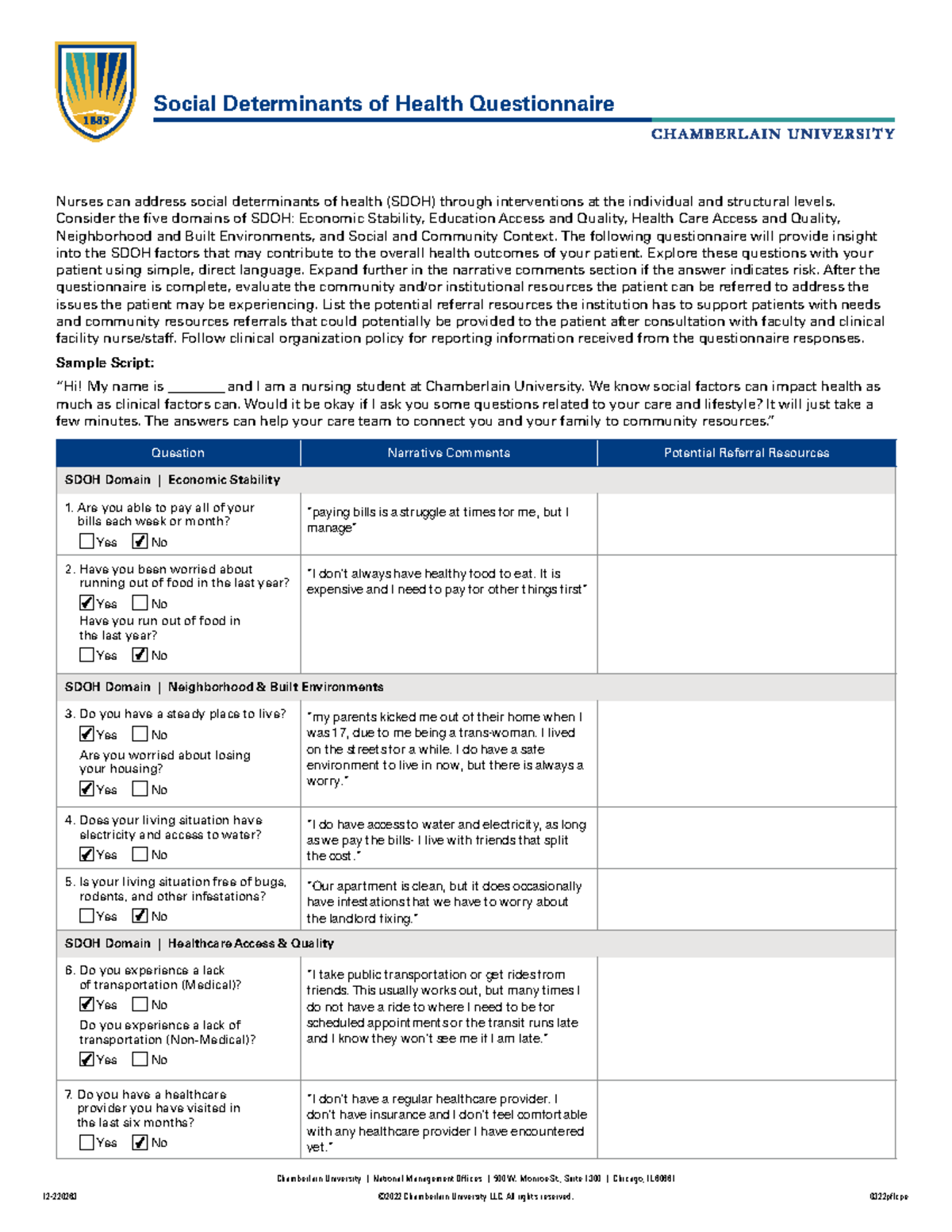 NR329 SDOH Activity Blank - 12-220263 ©2022 Chamberlain University LLC ...