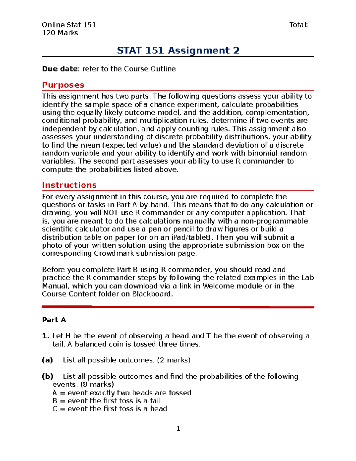 STAT 151 Assignment 2: Probability Distributions and Calculations - Studocu