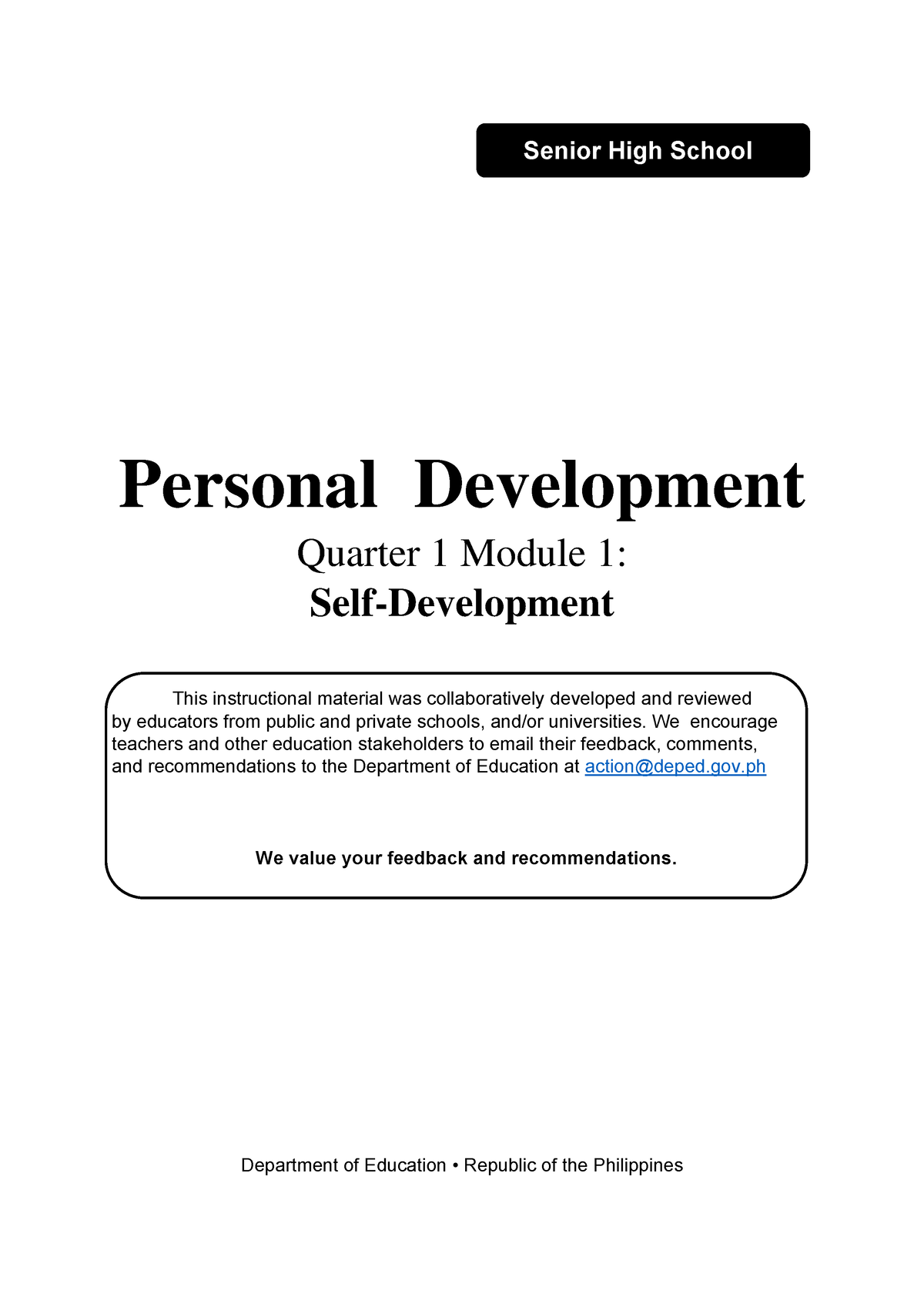Personal Development Quarter 2 Module 3 Grade 11 Senior High School Personal Development 7254