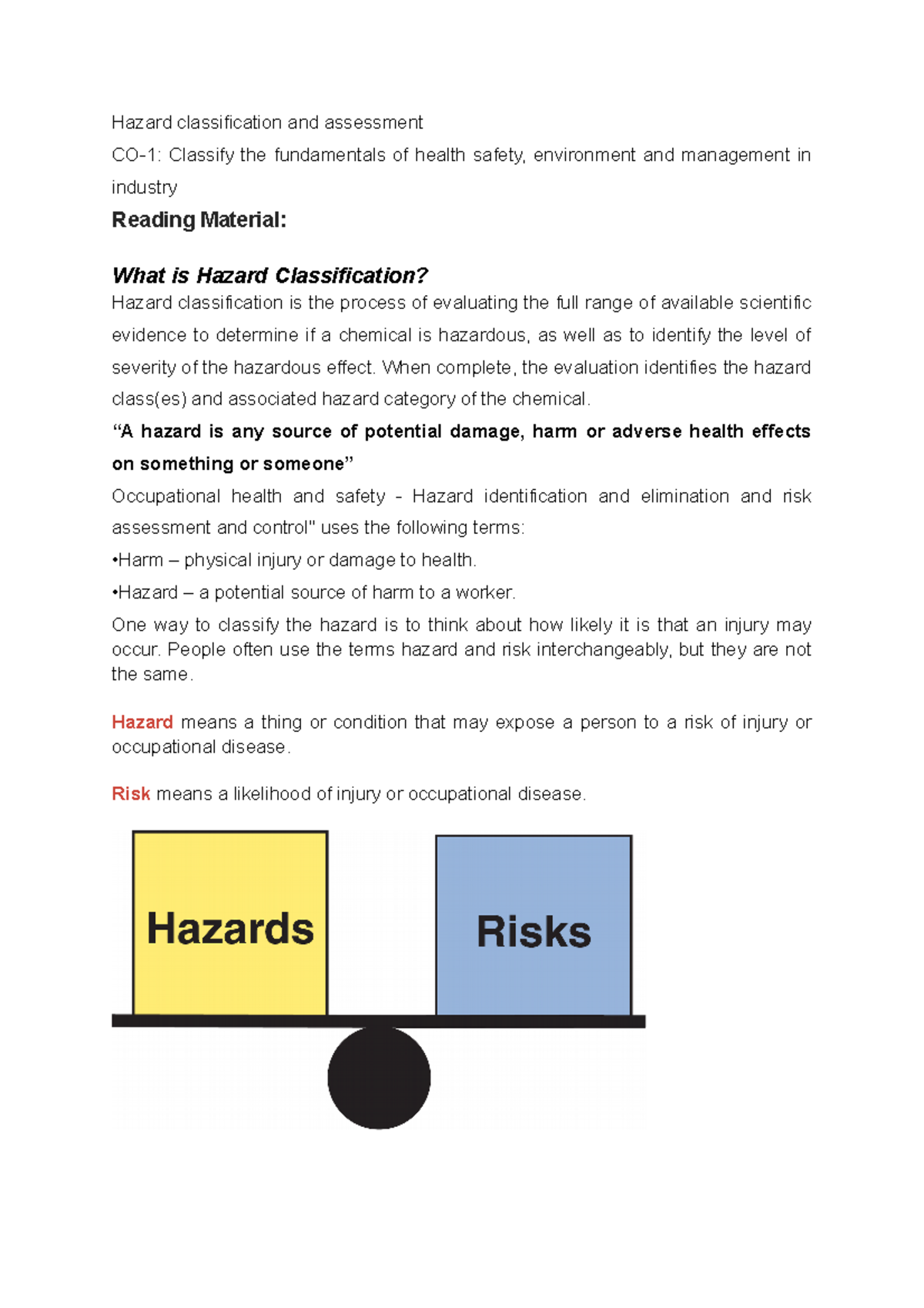 1.2 Hazard classification and assessment - Hazard classification and ...