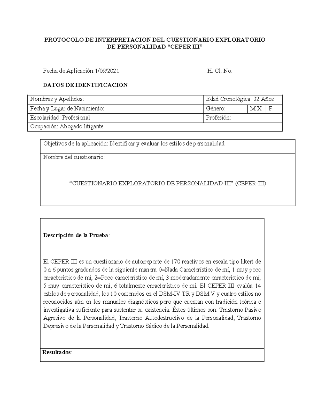 Informe Ceper III diego - PROTOCOLO DE INTERPRETACION DEL CUESTIONARIO ...
