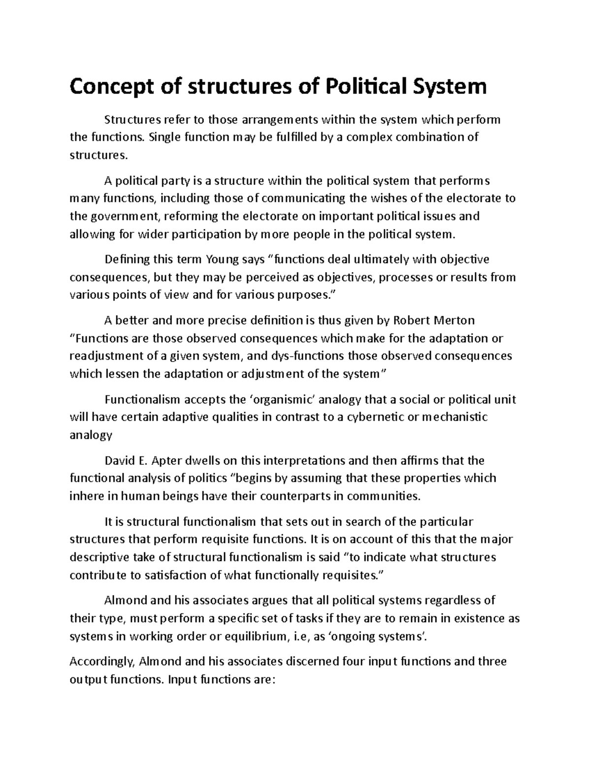Concept of structures of Political System Concept of structures of Political System Structures