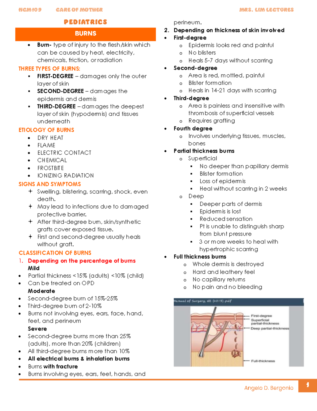 Pediatric Finals PEDIATRICS Burn type of injury to the flesh/skin
