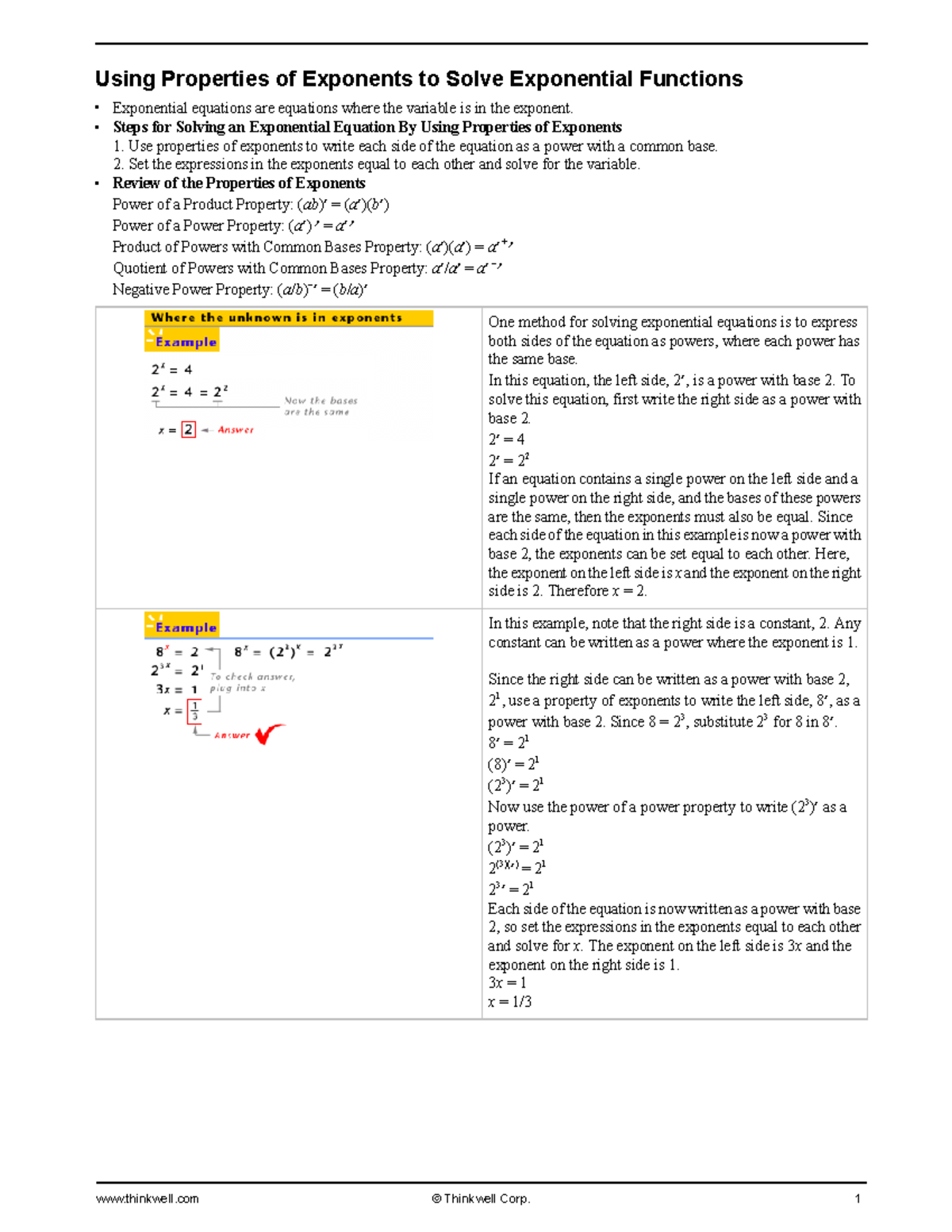 Red Assign 5 - week one notes - Using Properties of Exponents to Solve ...
