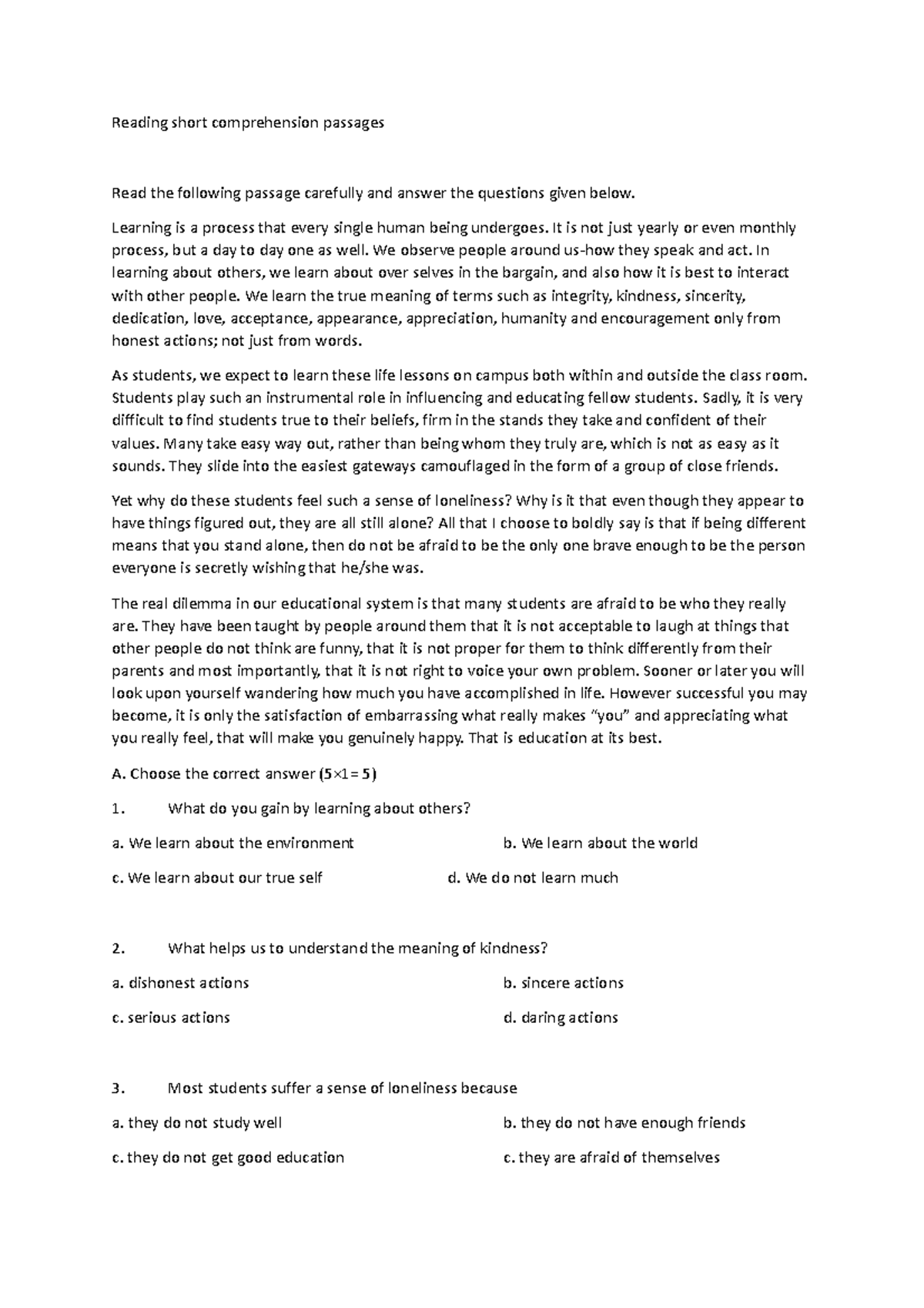 Reading Comprehension 2023 Reading Short Comprehension Passages Read Reading Comprehension 2023 Reading Short Comprehension Passages Read