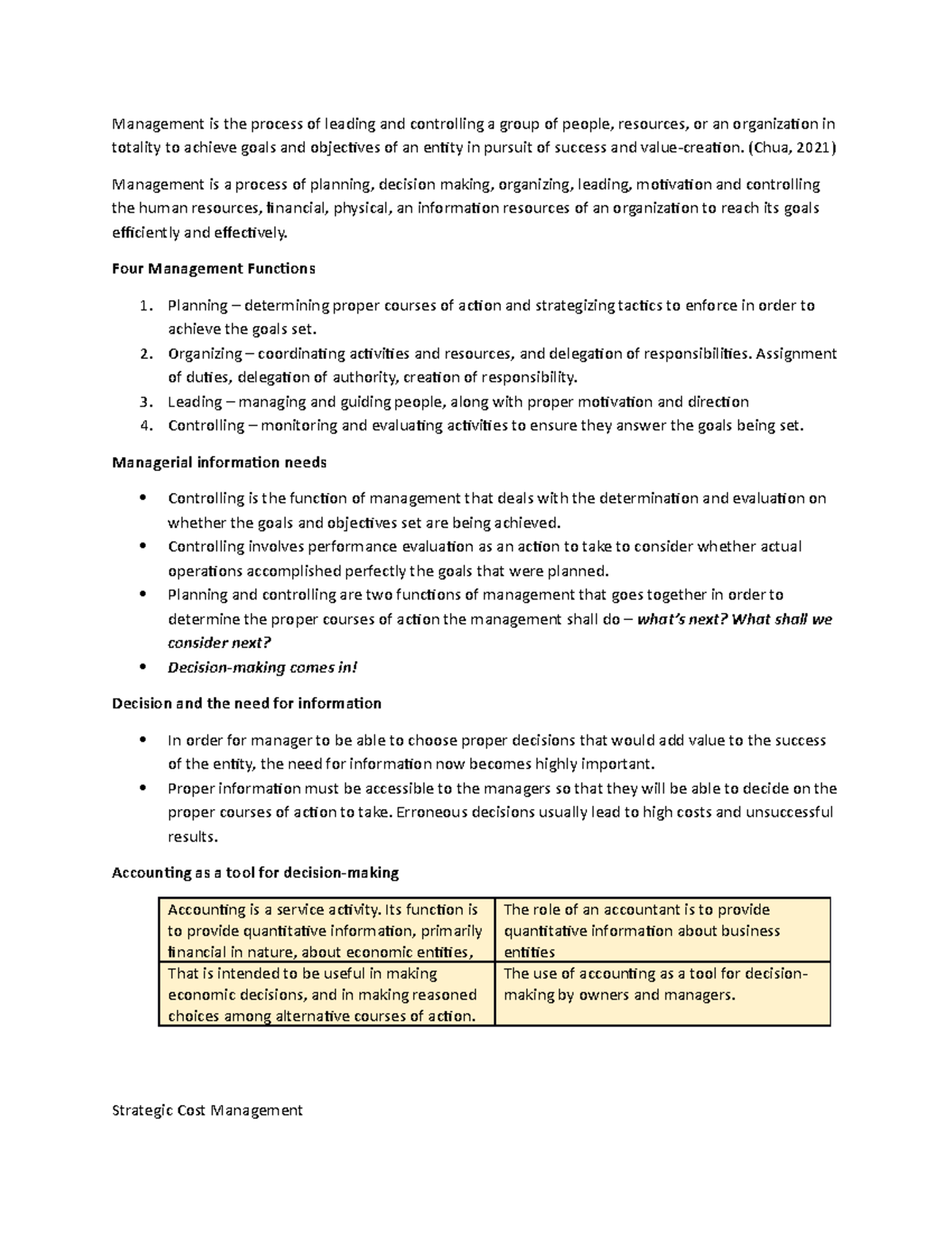Introduction to Strategic Cost Management - Management is the process ...