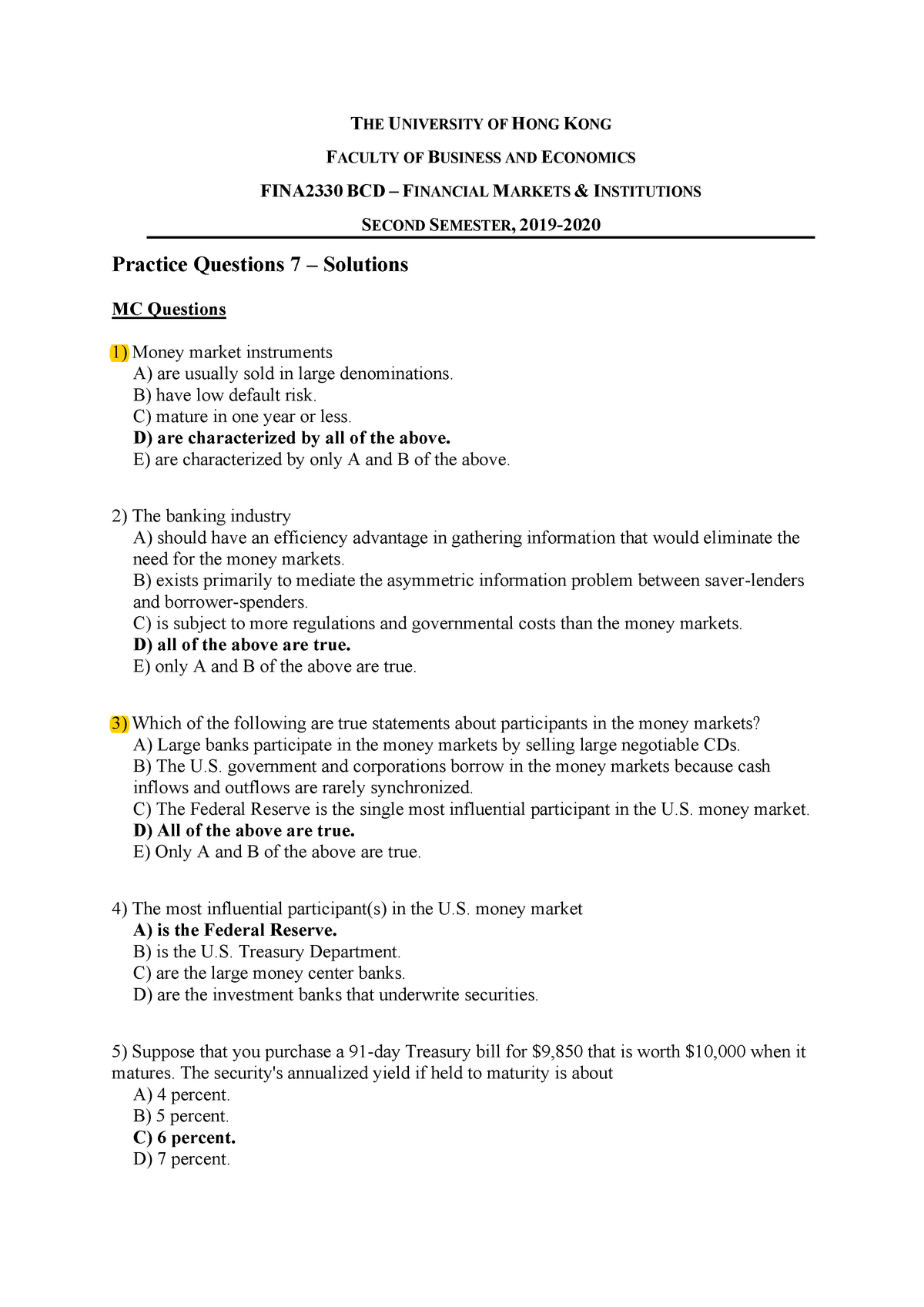 Practice Questions 7 Solutions updated - THE UNIVERSITY OF HONG KONG ...