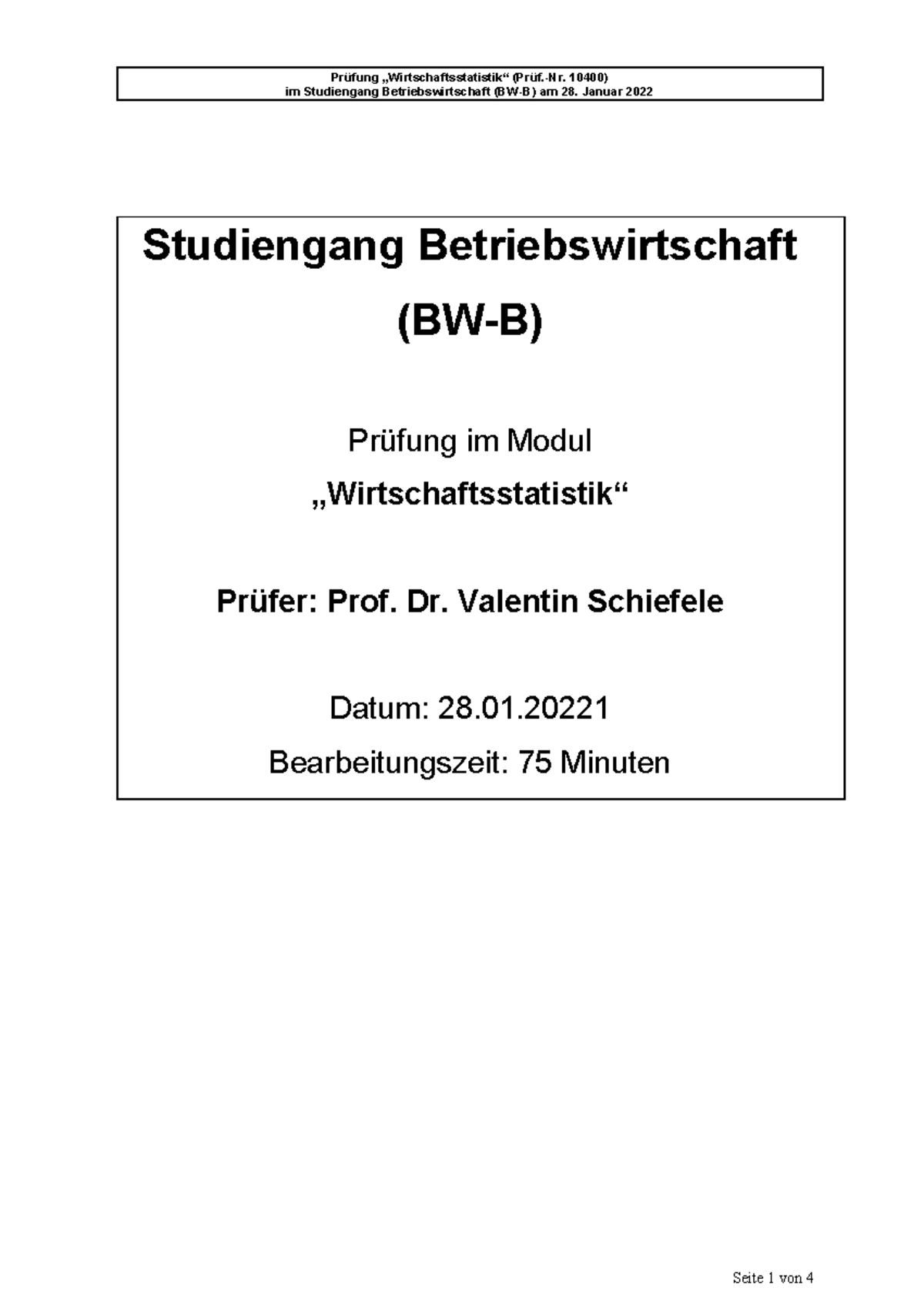 Altklausur Mit Lösung - Im Studiengang Betriebswirtschaft (BW-B) Am 28 ...