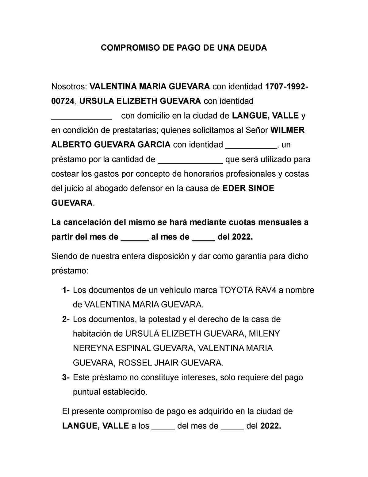 Compromiso De Pago De Una Deuda Compromiso De Pago De Una Deuda Nosotros Valentina Maria 4368