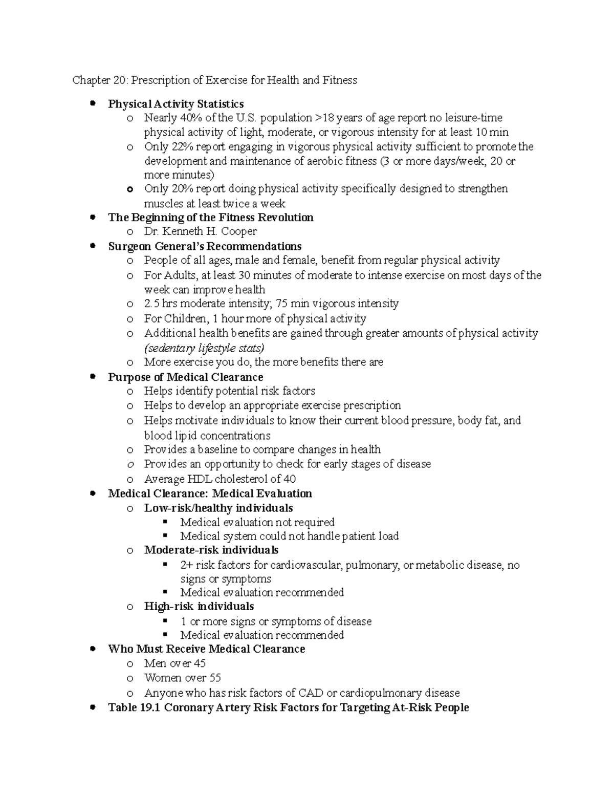 Chapter 20 - Lecture notes 20 - Chapter 20: Prescription of Exercise ...