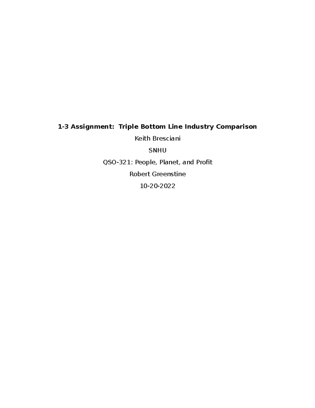 1 3 assignment triple bottom line industry comparison